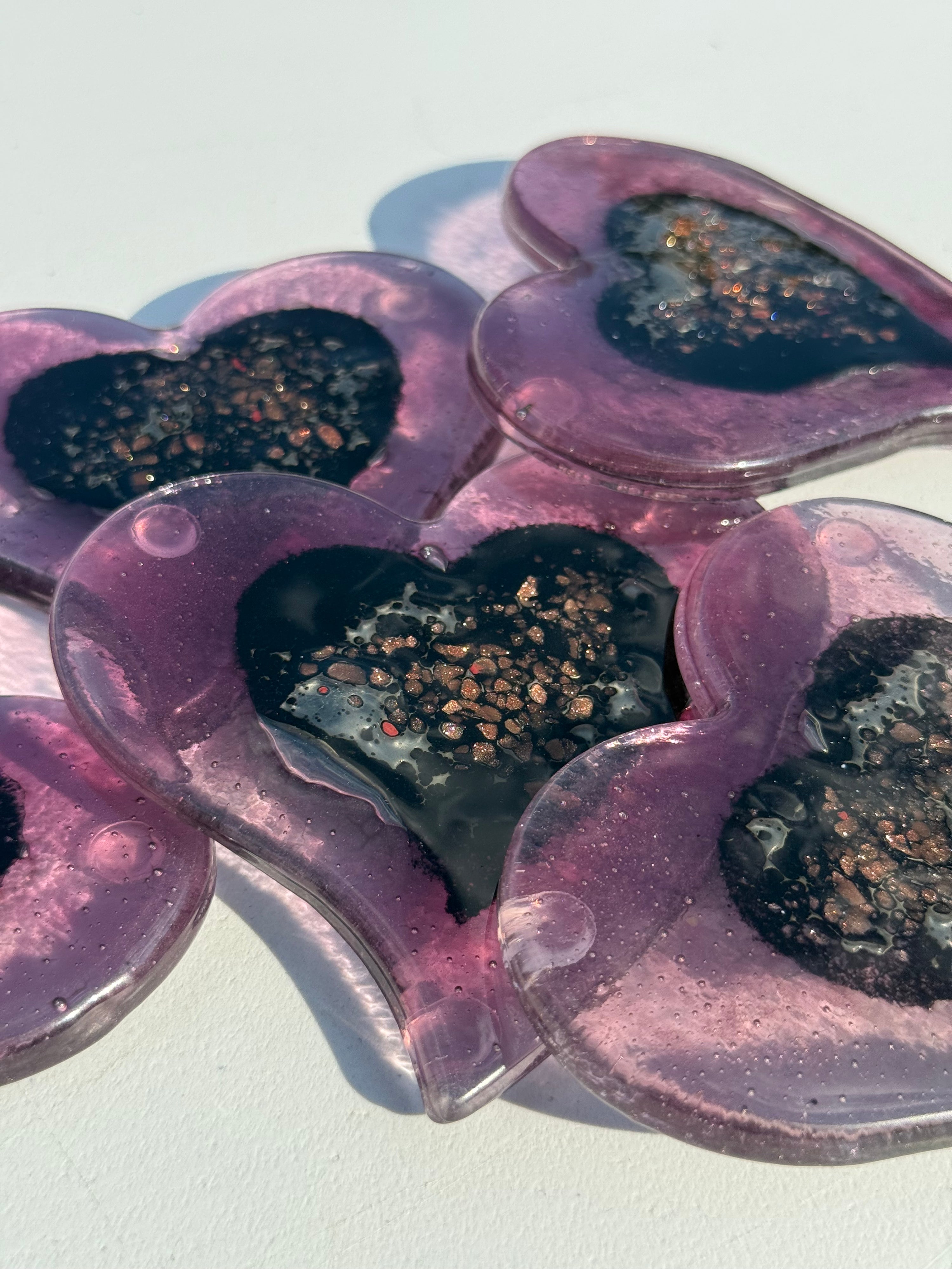 Fedra Mauve Glass Coasters (Heart)