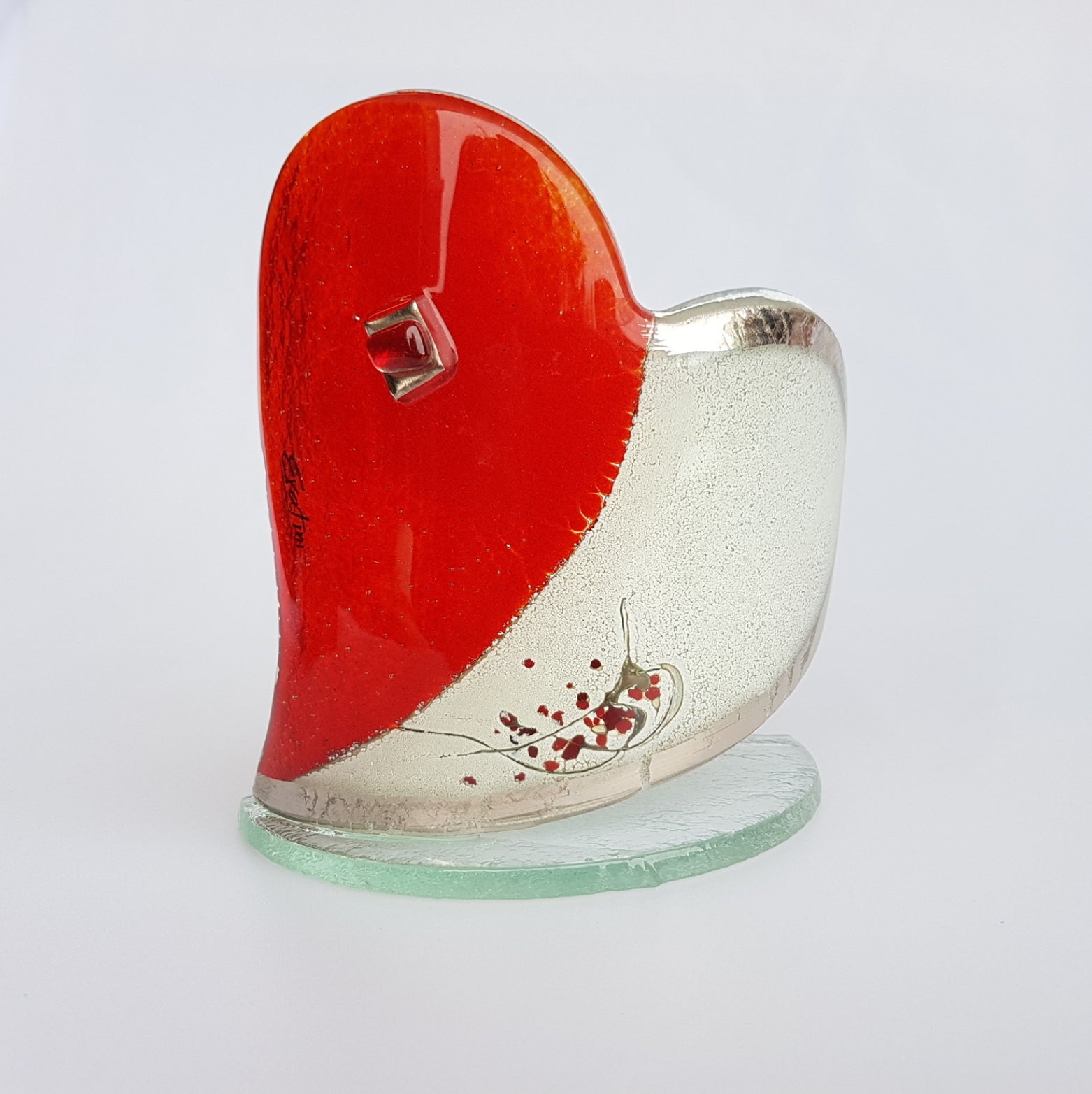 Red, White & Platinum Heart Shaped Tealight Holder