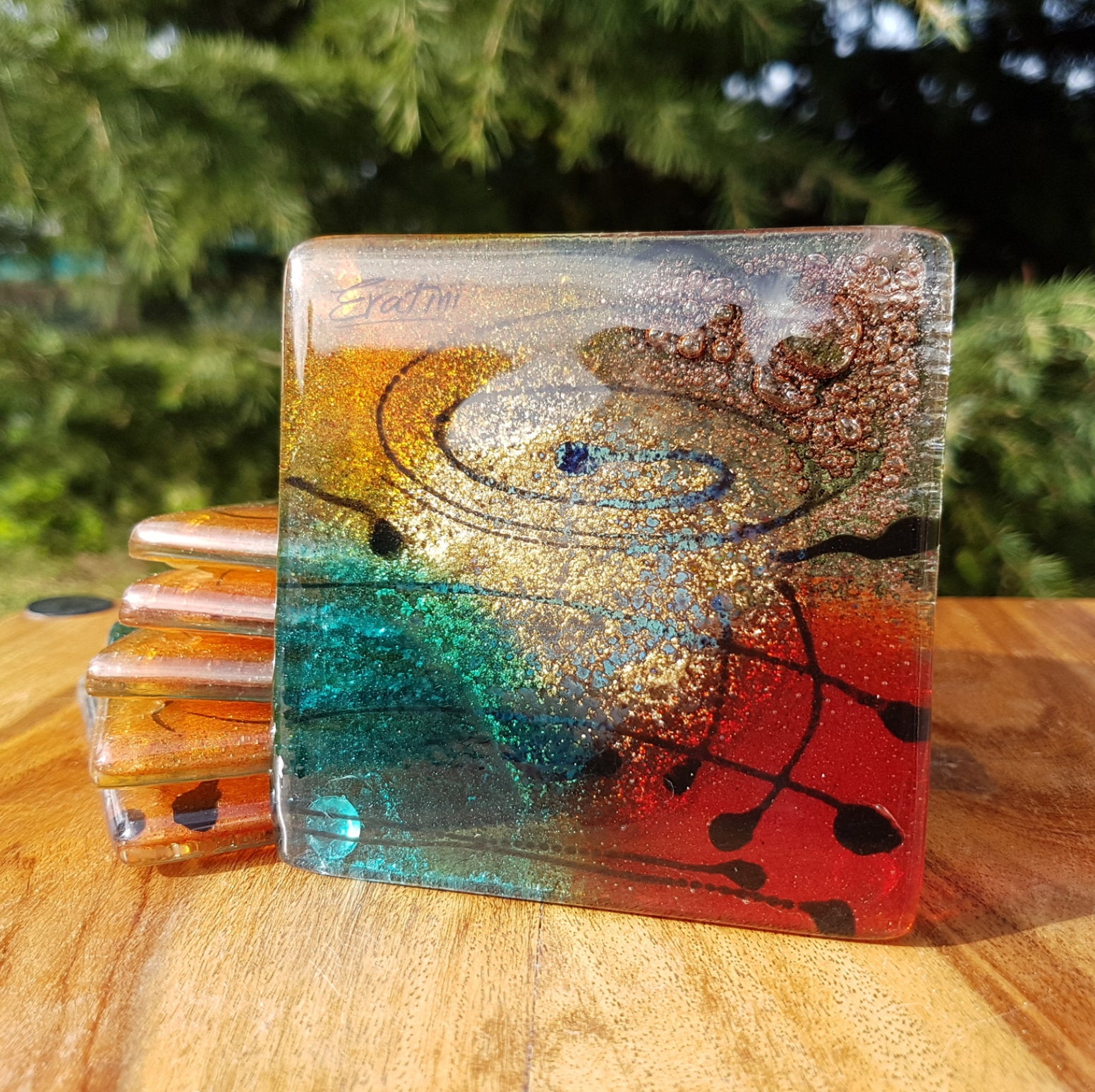 Mediterranean Fused Glass Square Coasters