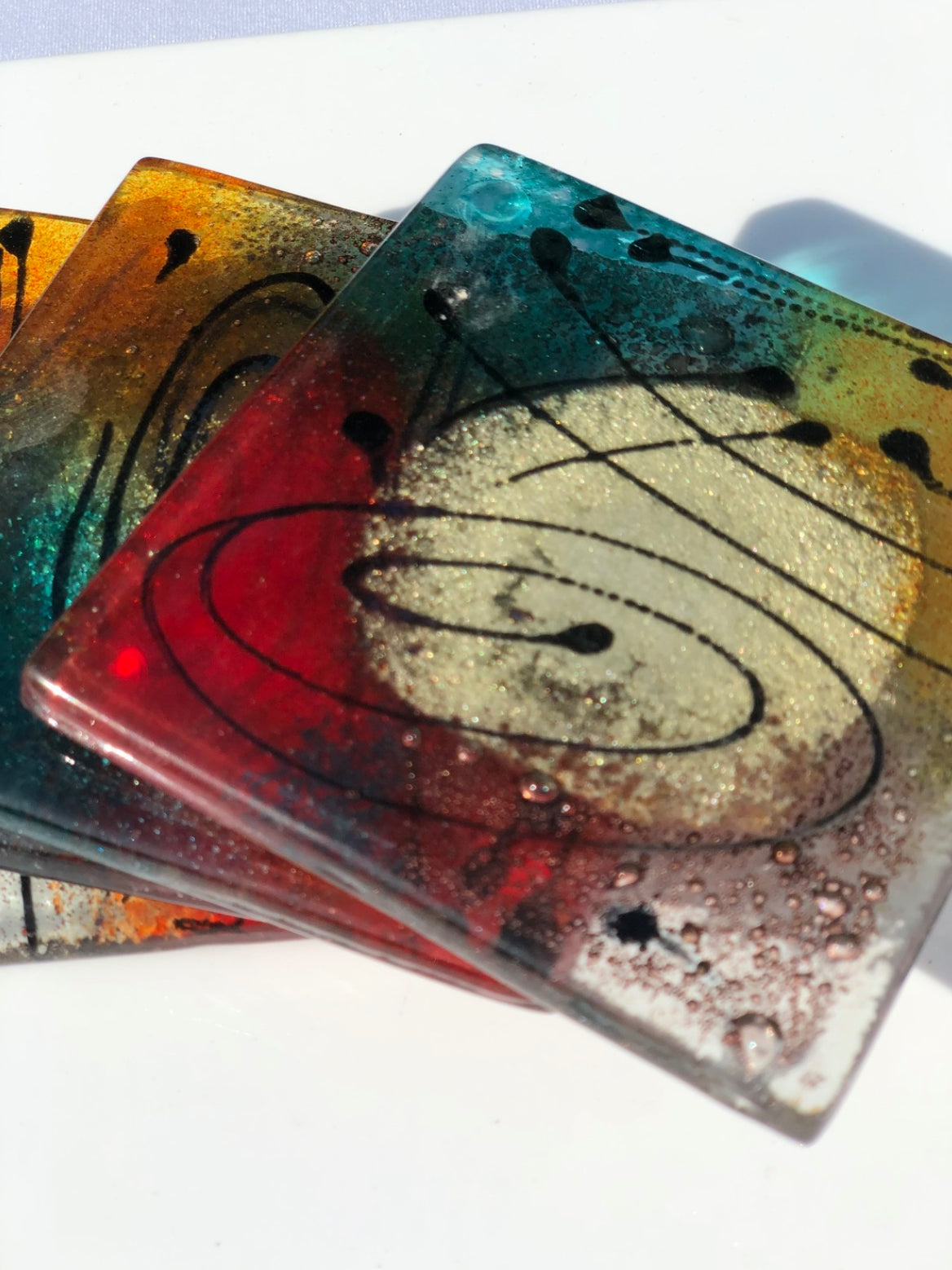Mediterranean Fused Glass Square Coasters