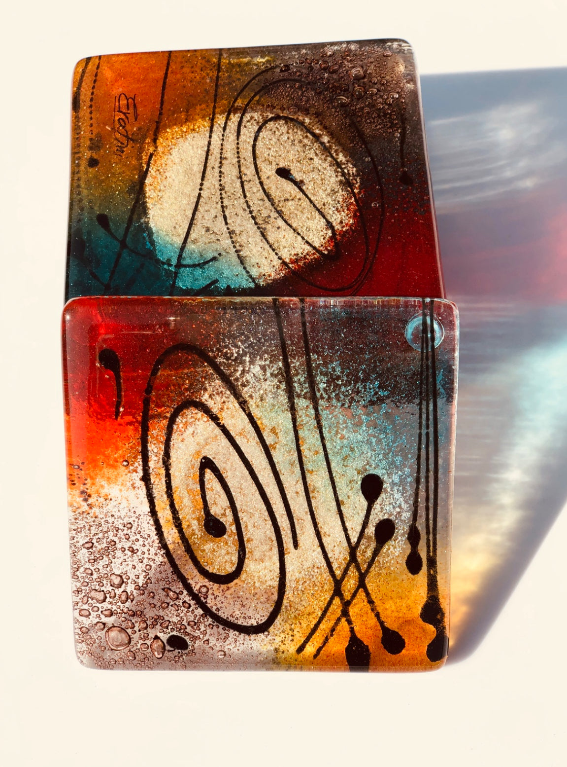 Mediterranean Fused Glass Square Coasters