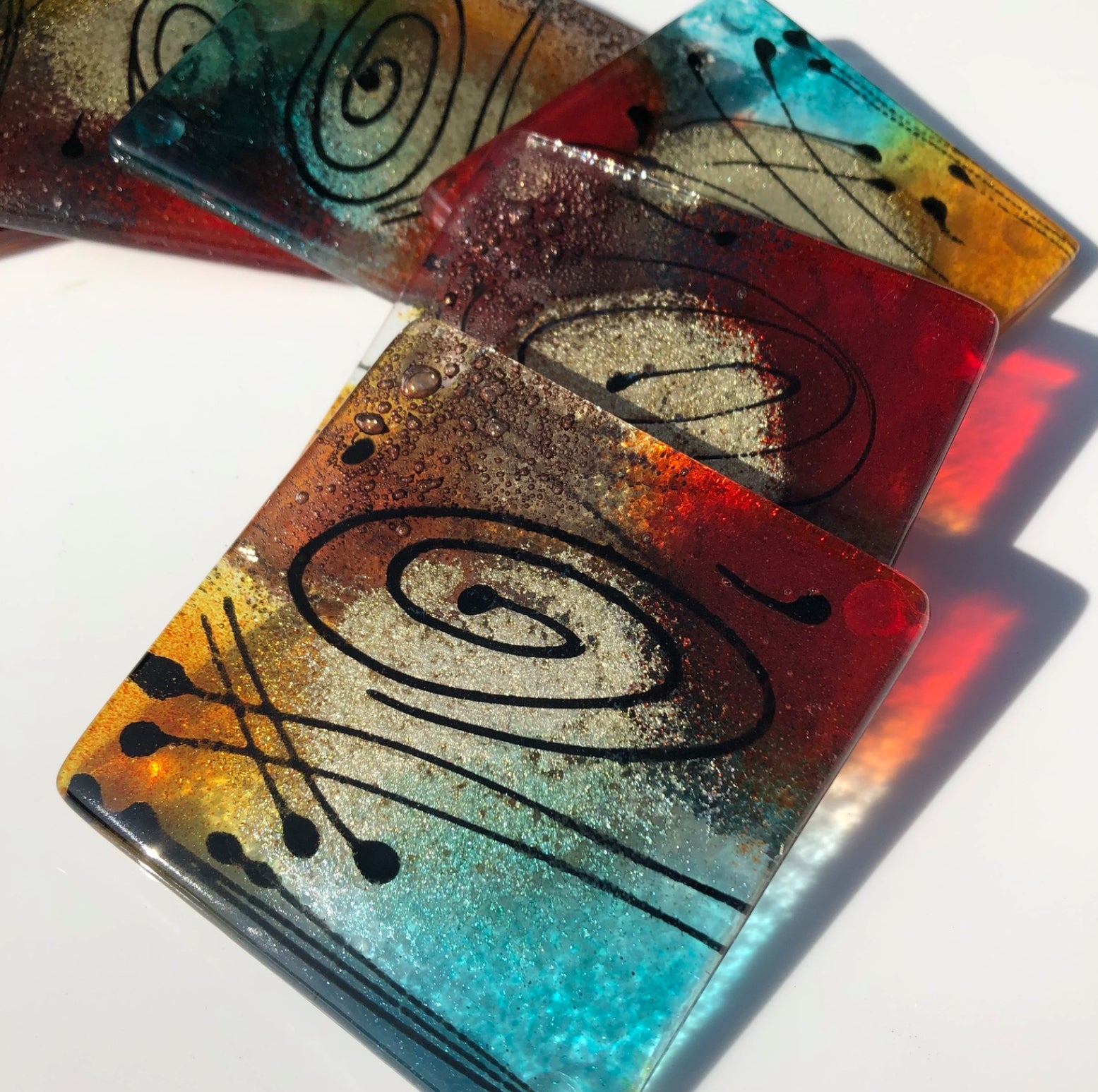 Mediterranean Fused Glass Square Coasters