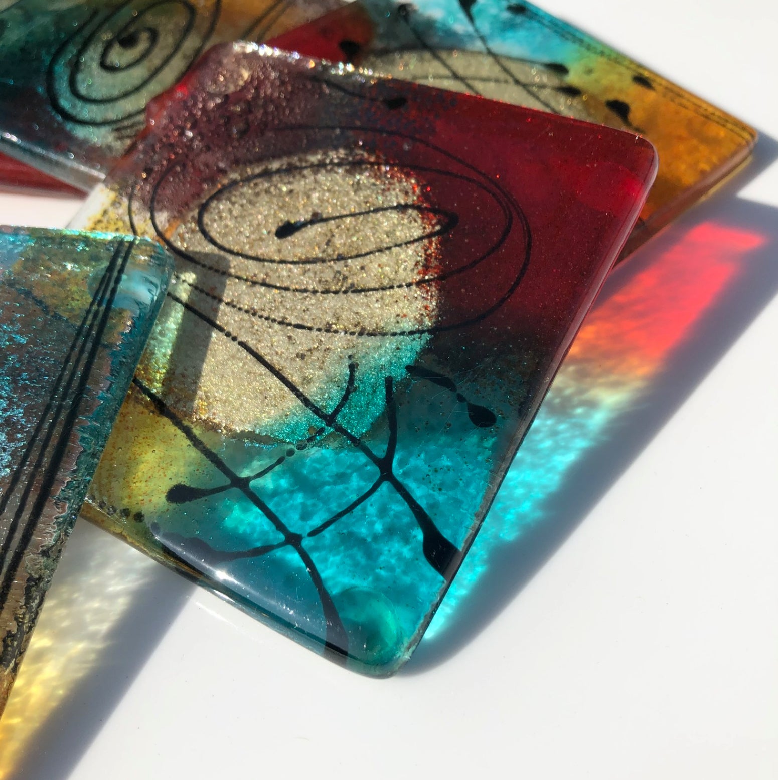 Mediterranean Fused Glass Square Coasters