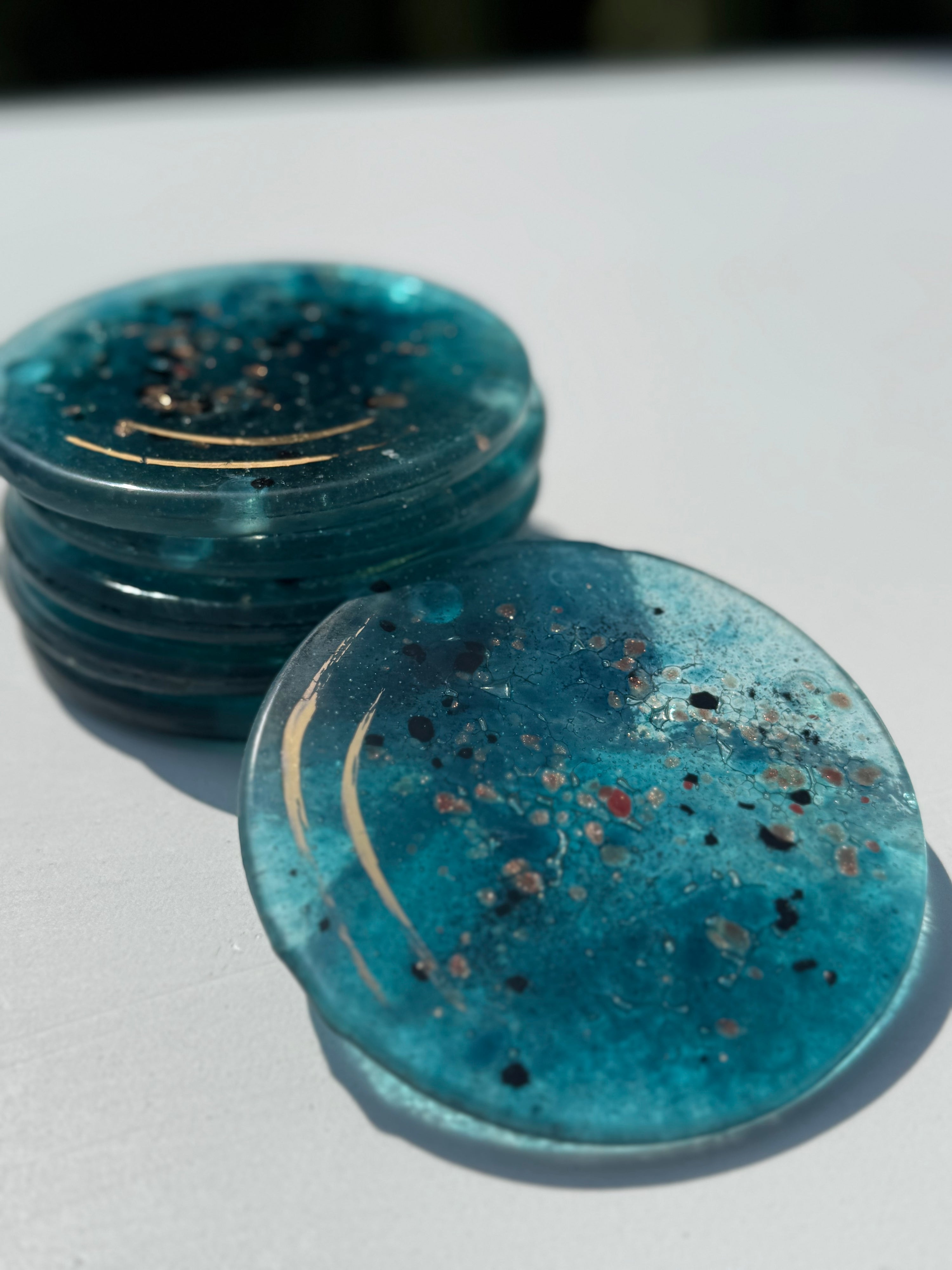 Aqua Round Glass Coasters