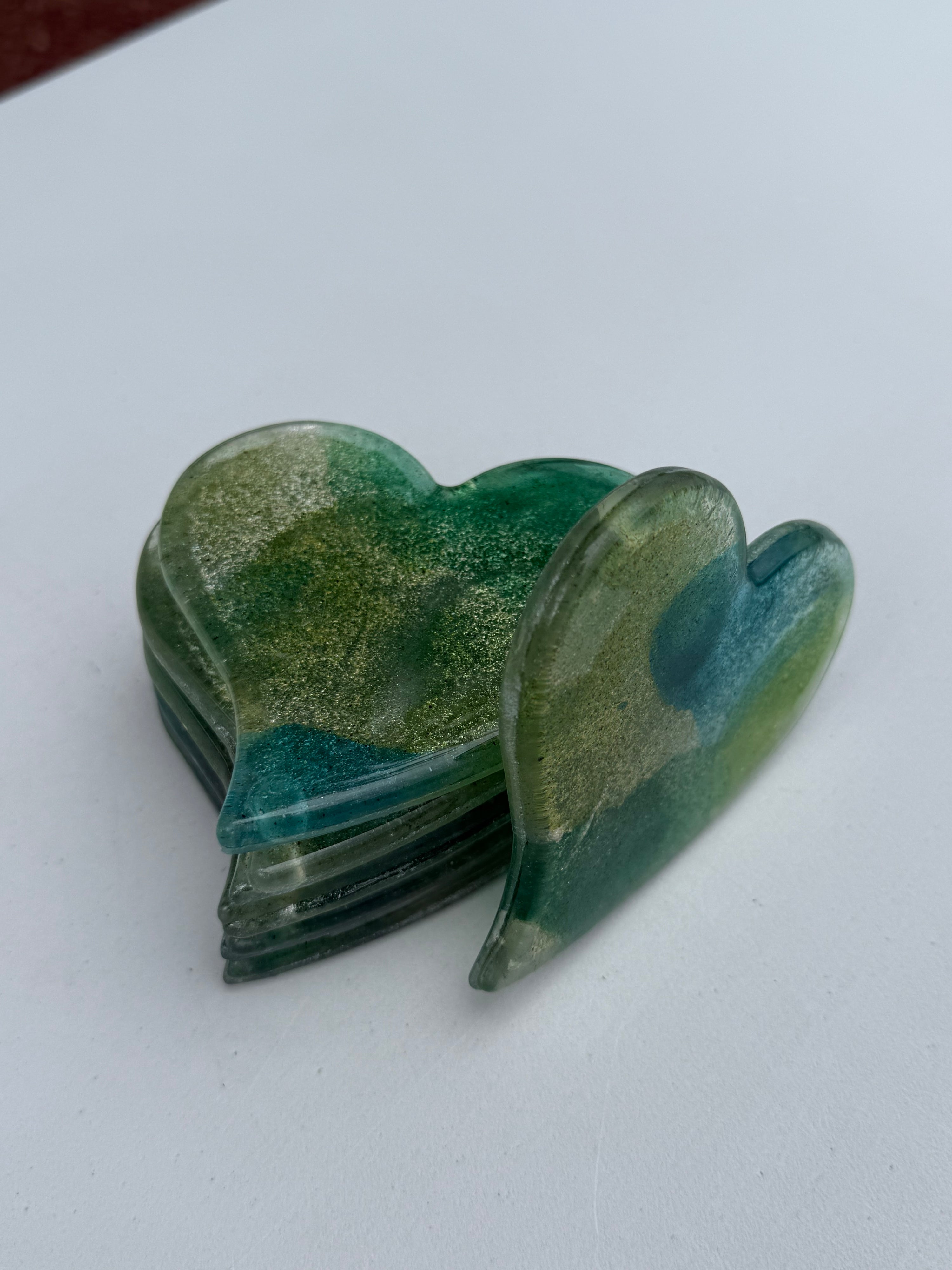 All Green Heart Glass Coasters
