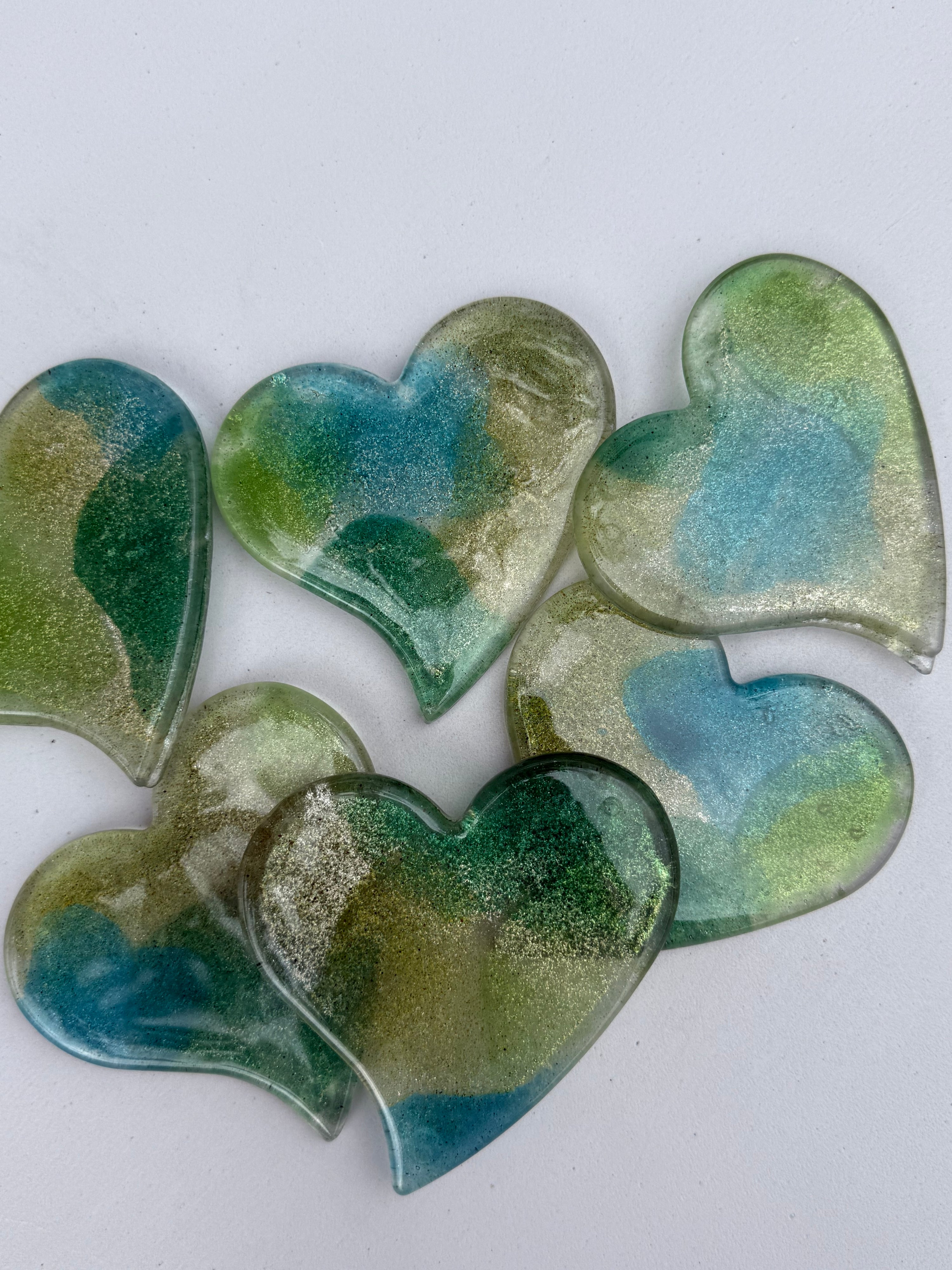 All Green Heart Glass Coasters