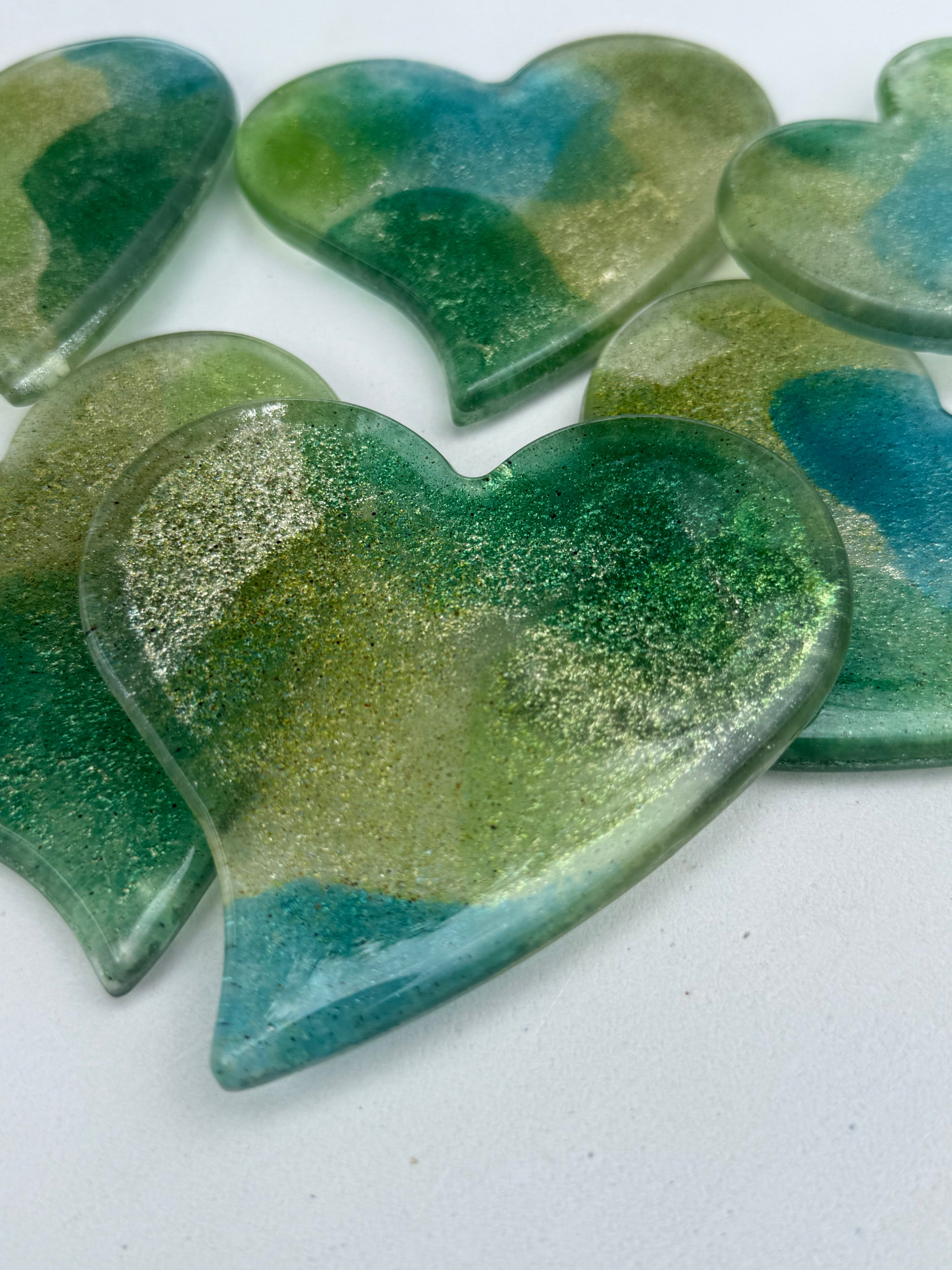 All Green Heart Glass Coasters