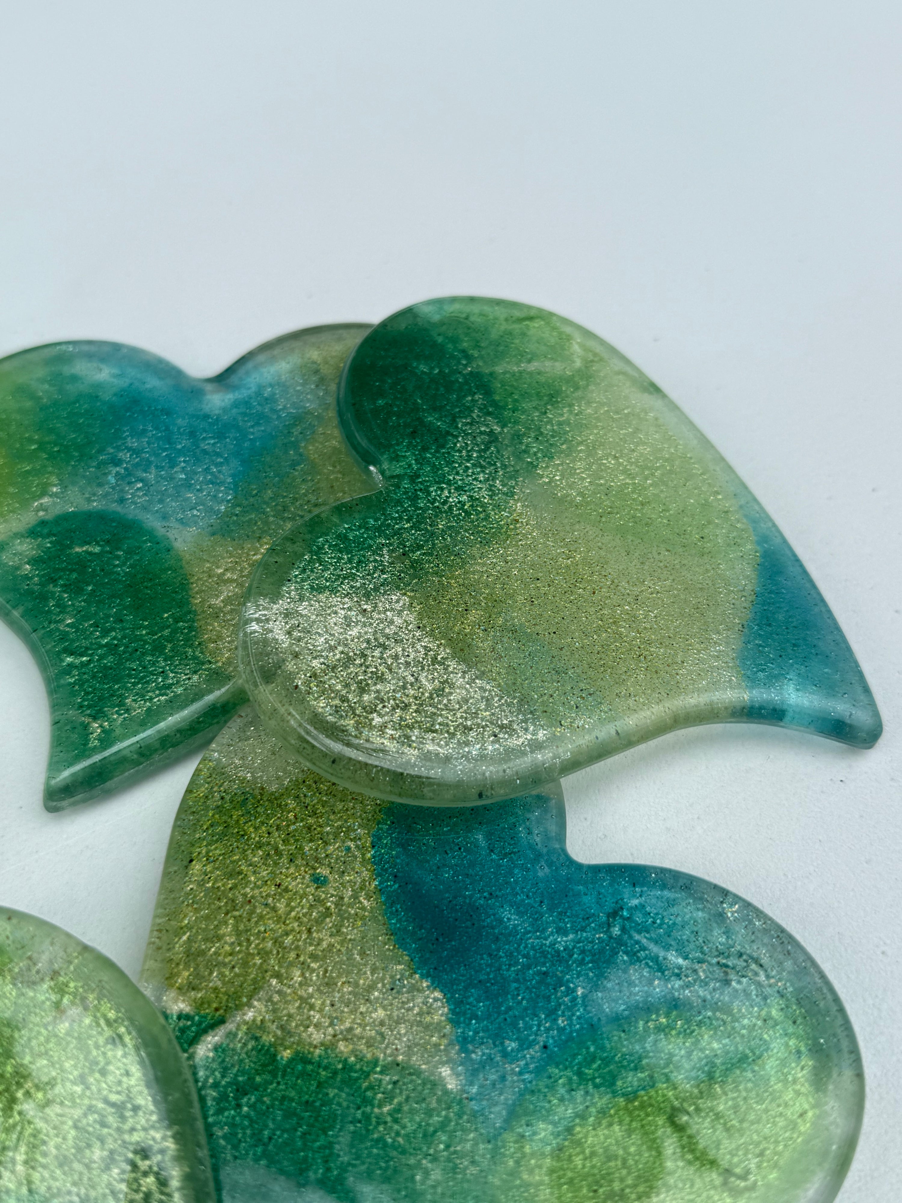 All Green Heart Glass Coasters