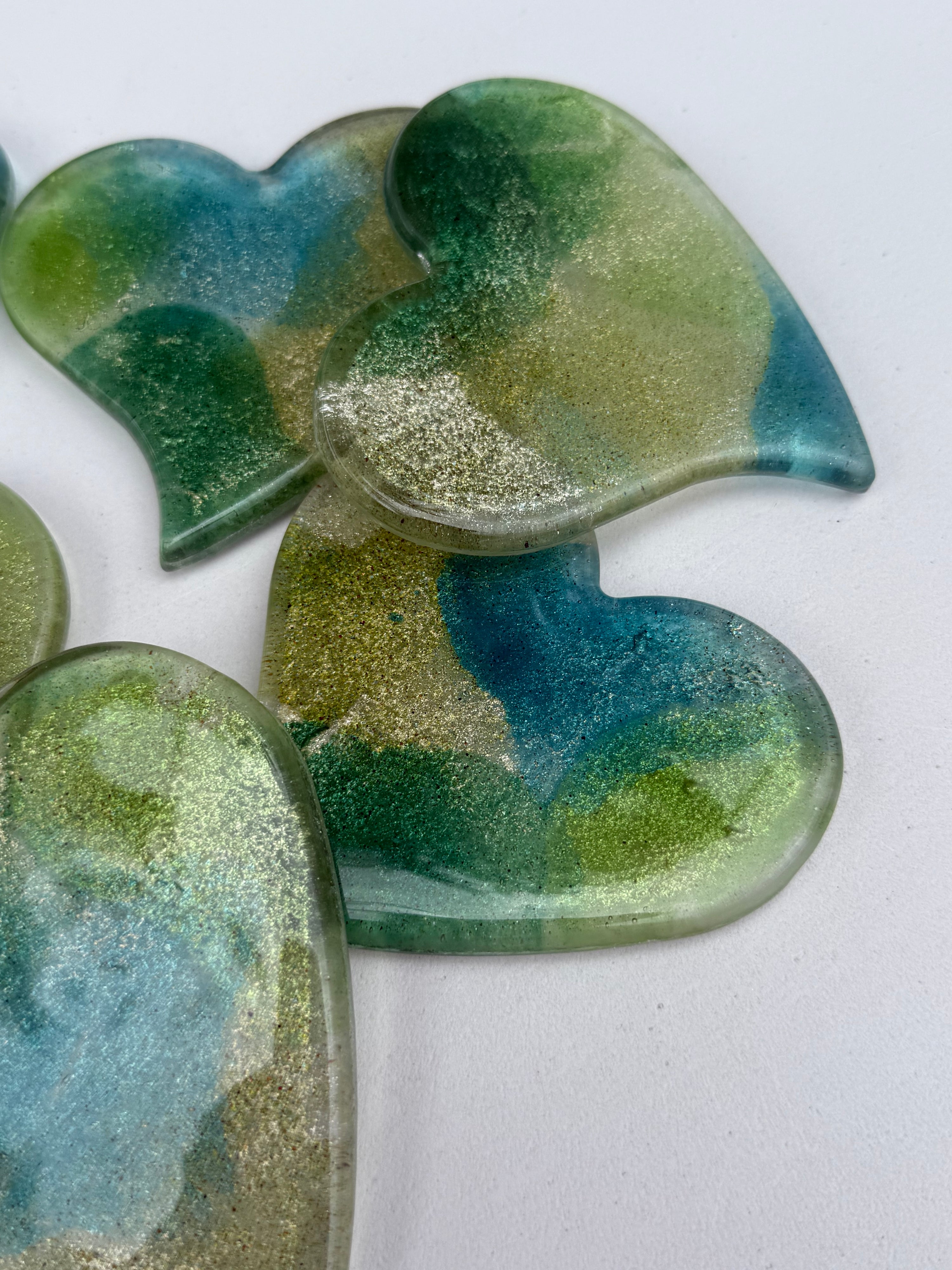 All Green Heart Glass Coasters
