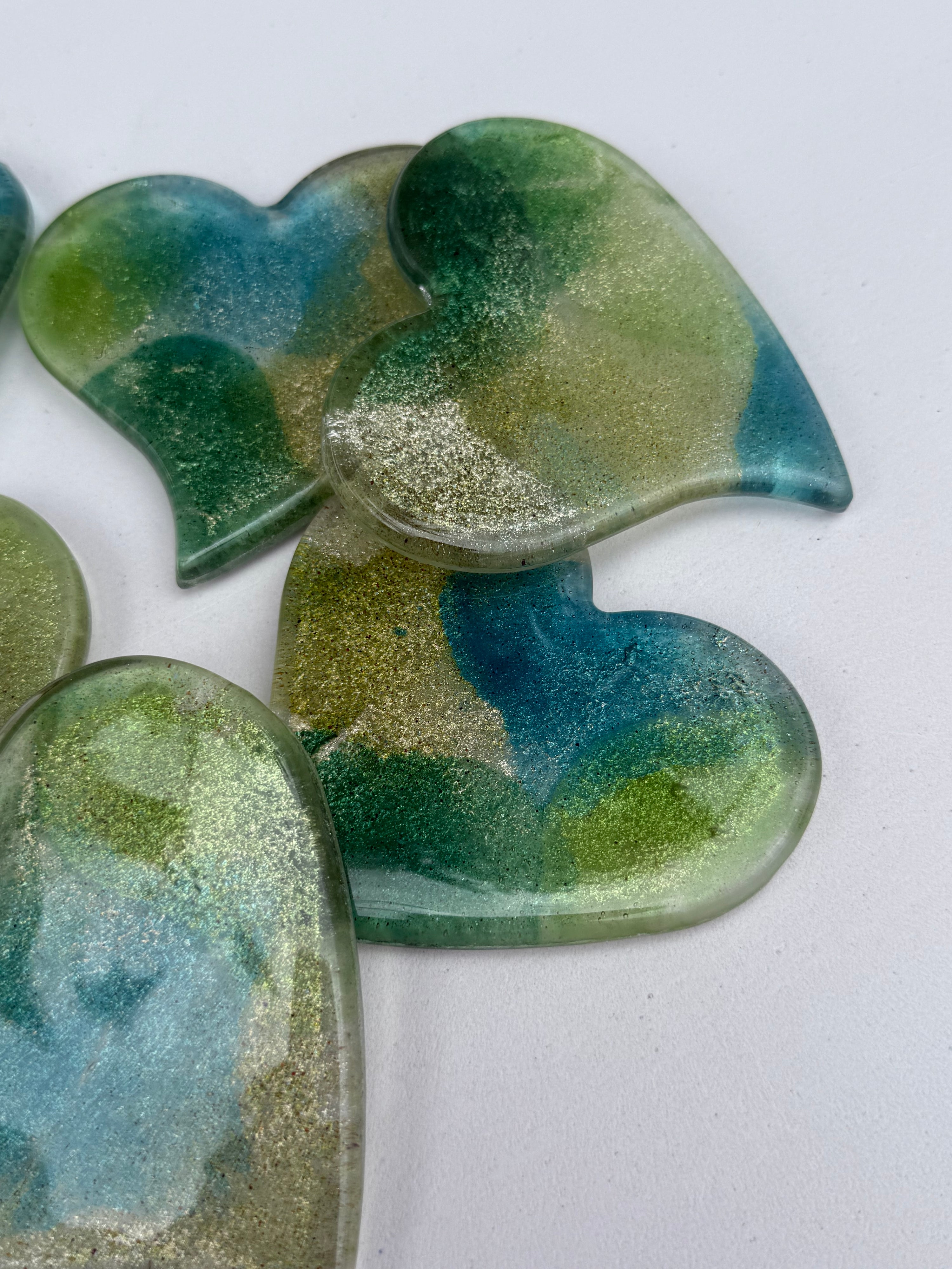 All Green Heart Glass Coasters
