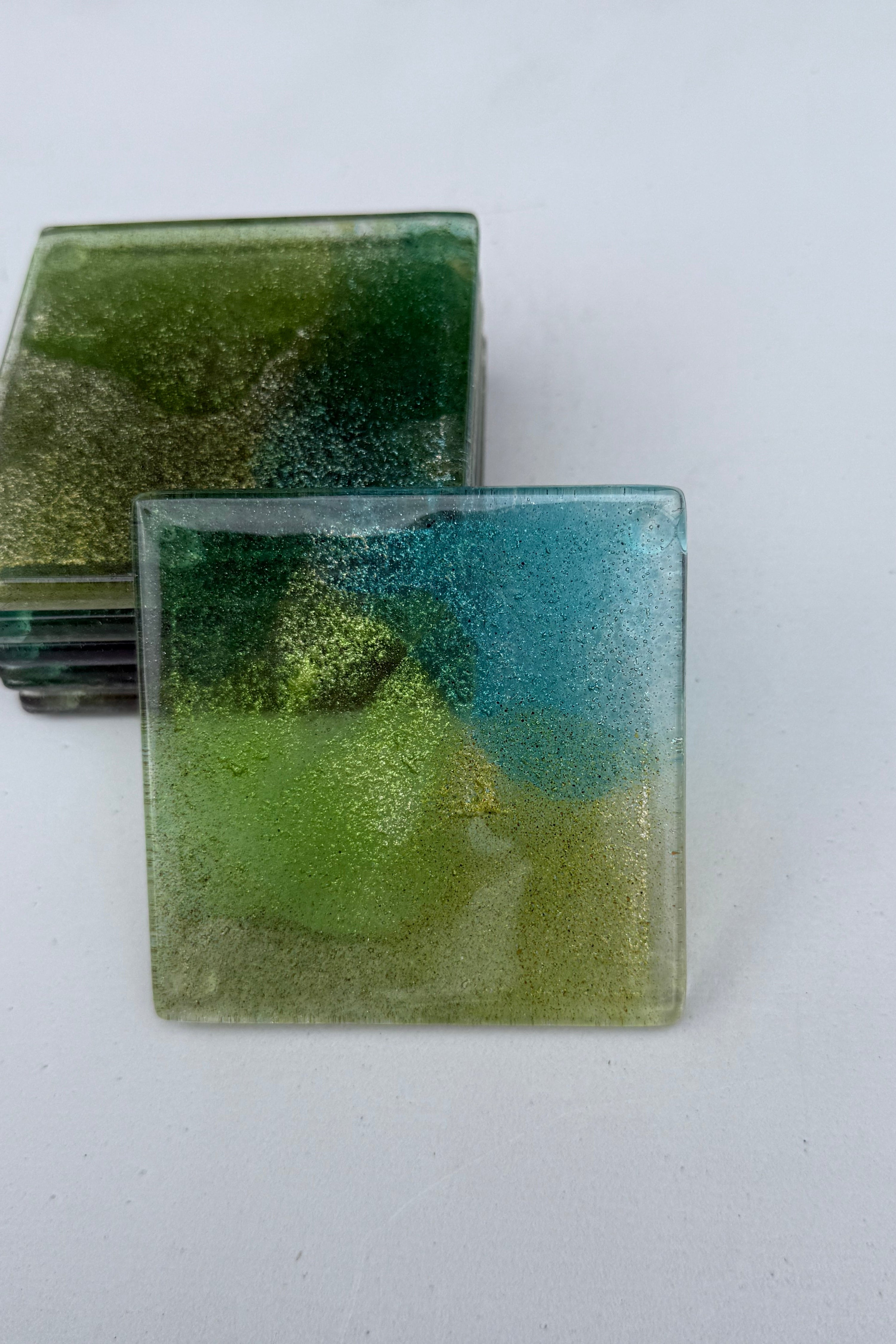 All Green Glass Coasters (Square)