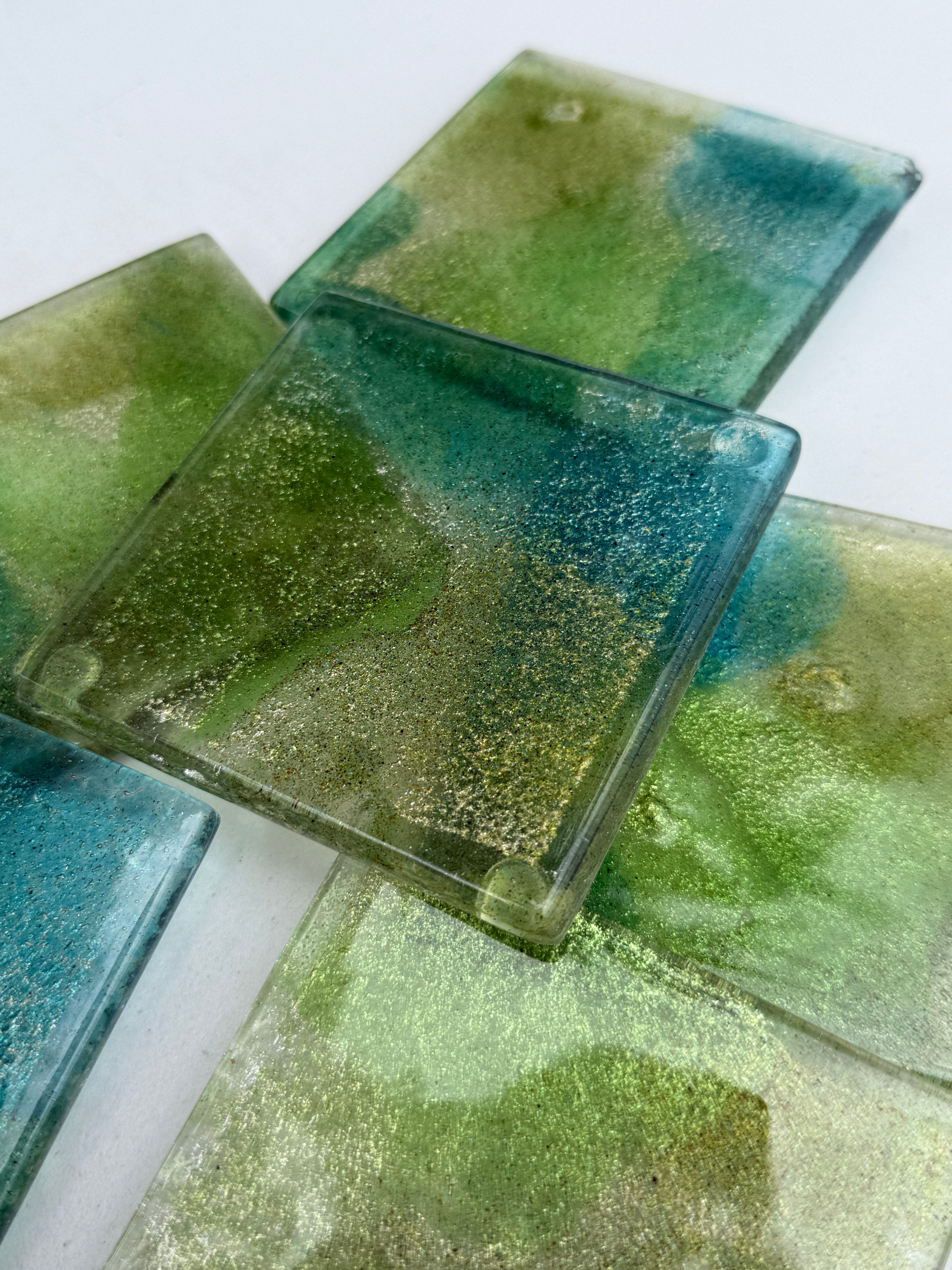 All Green Glass Coasters (Square)