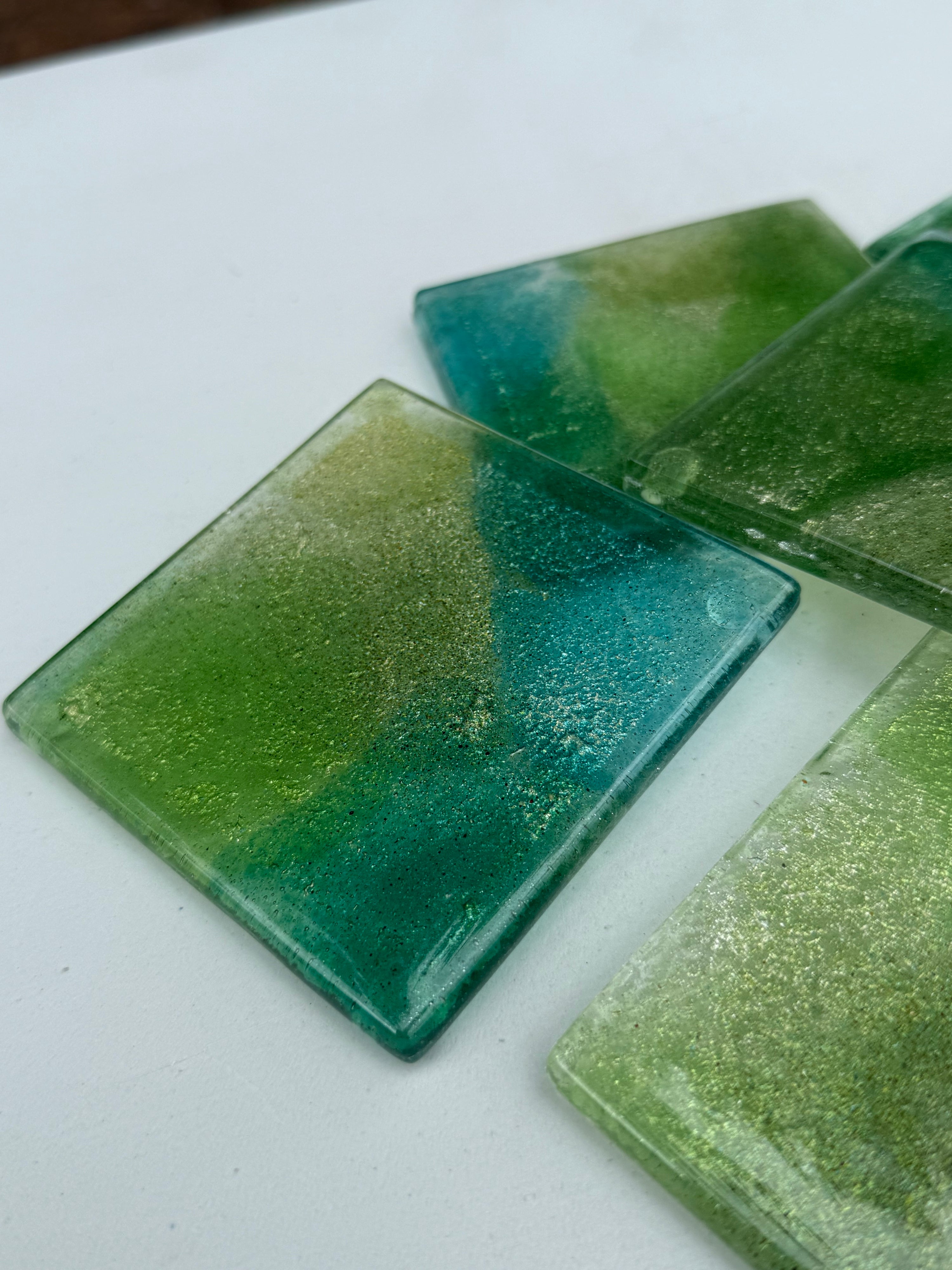 All Green Glass Coasters (Square)