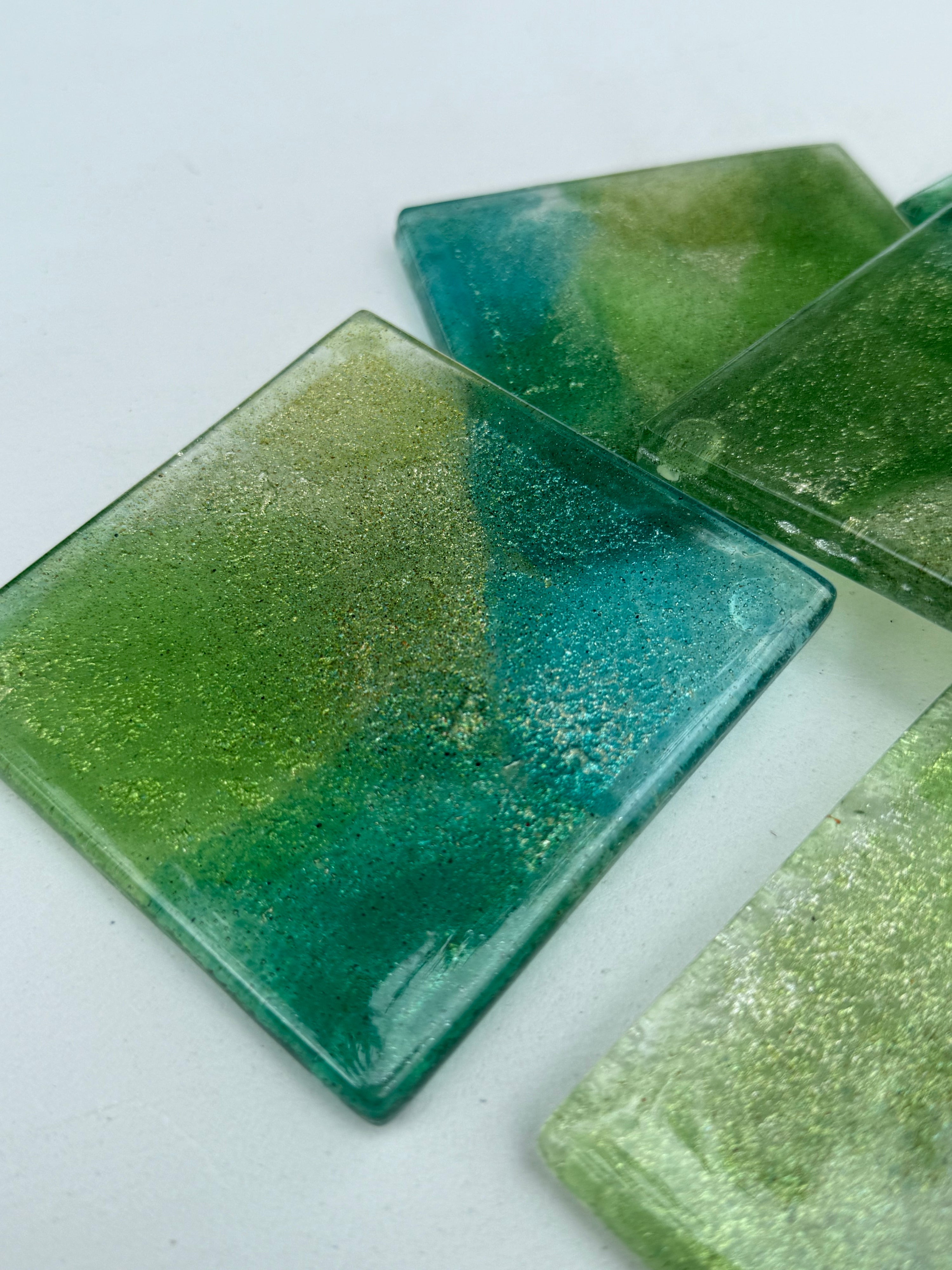 All Green Glass Coasters (Square)