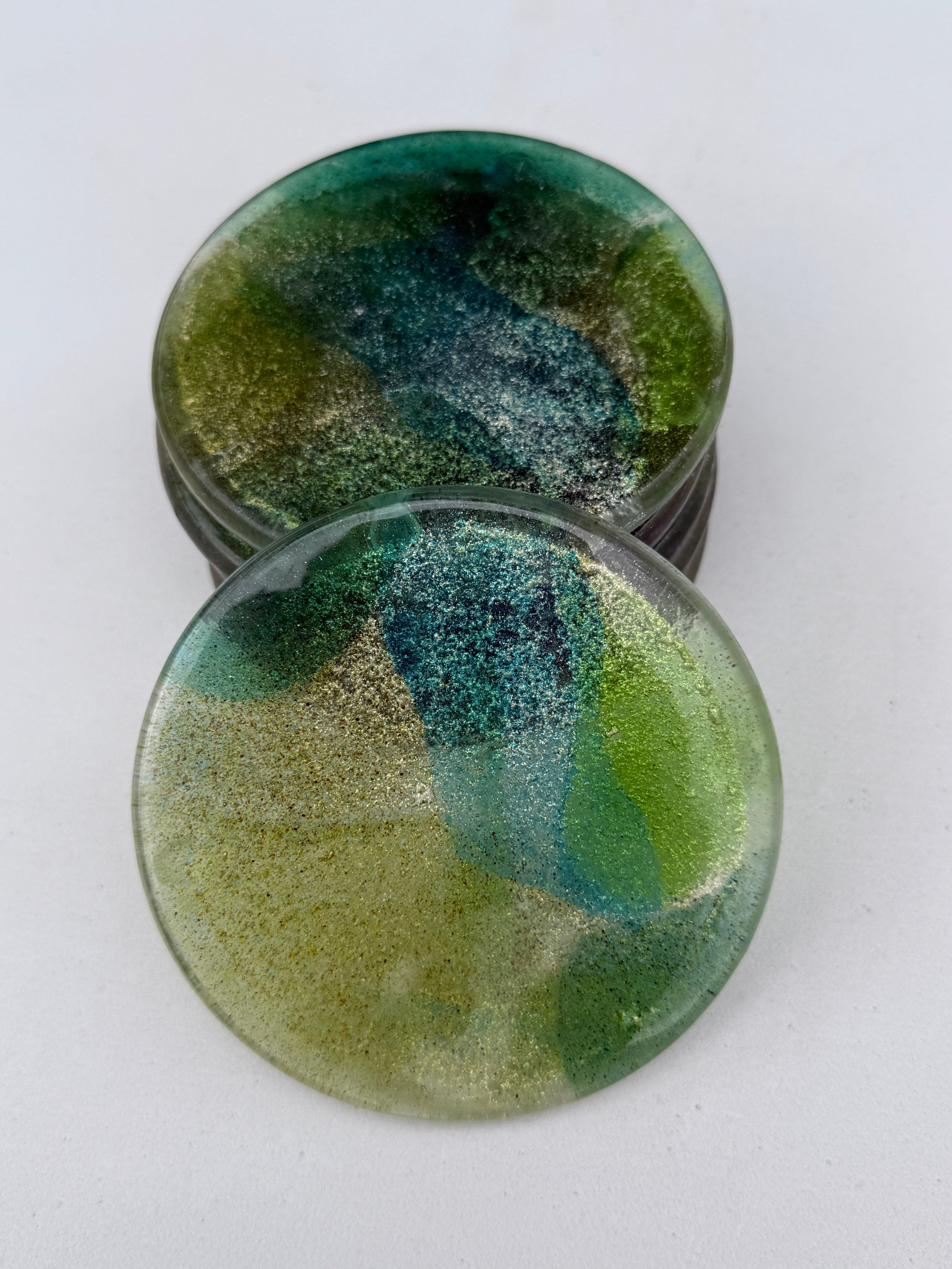 All Green Round Glass Coasters
