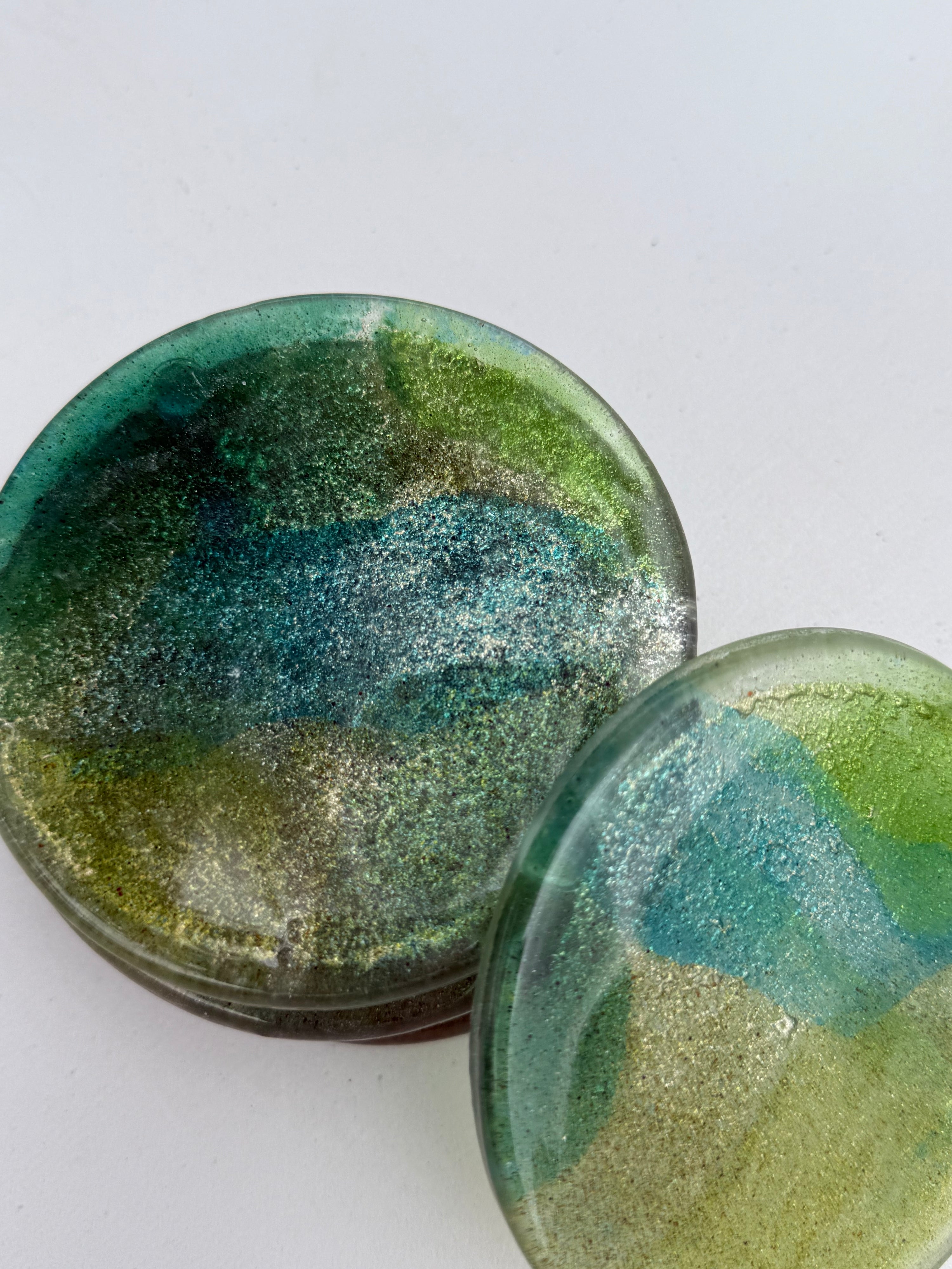 All Green Round Glass Coasters
