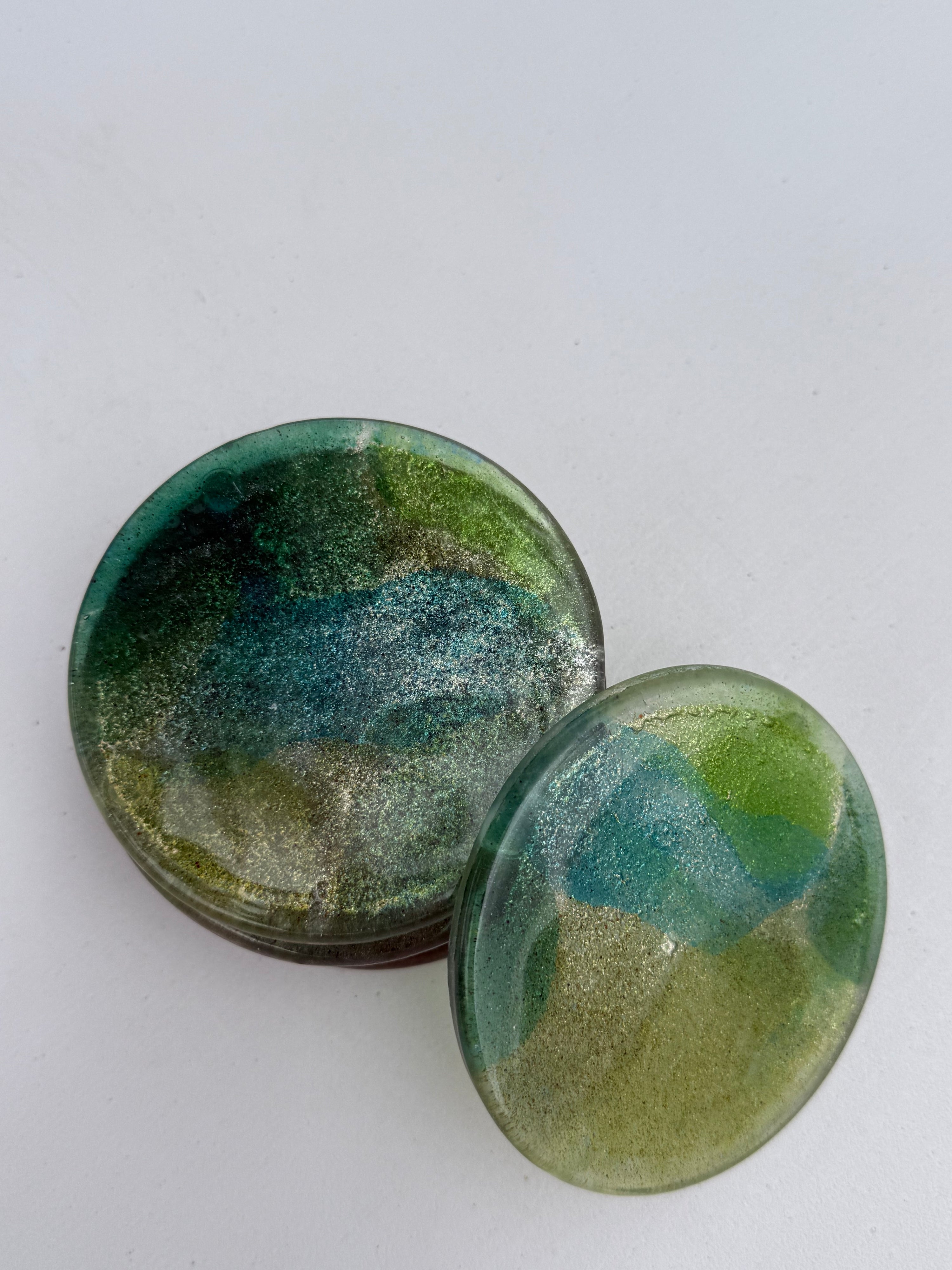 All Green Round Glass Coasters