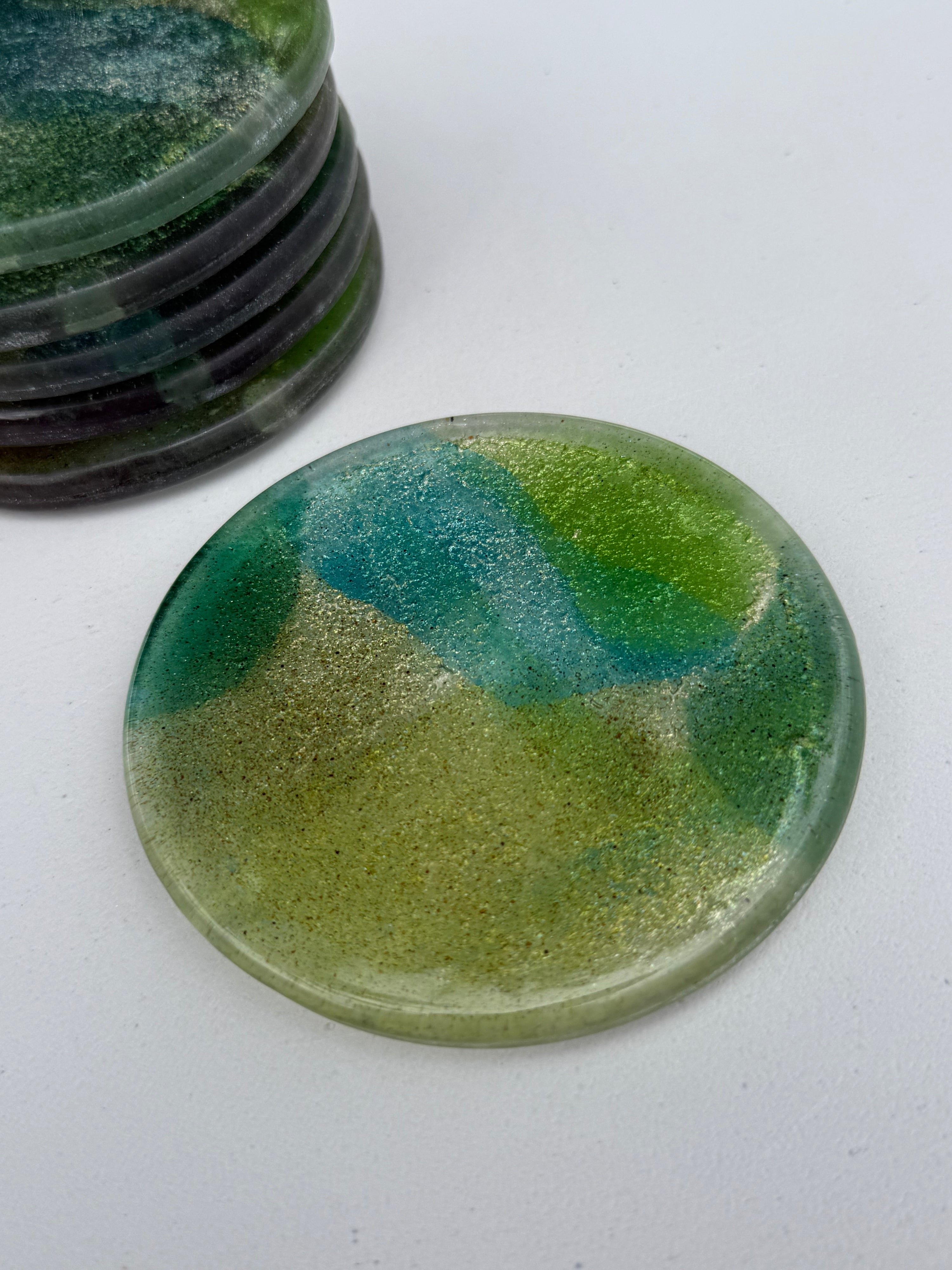 All Green Round Glass Coasters