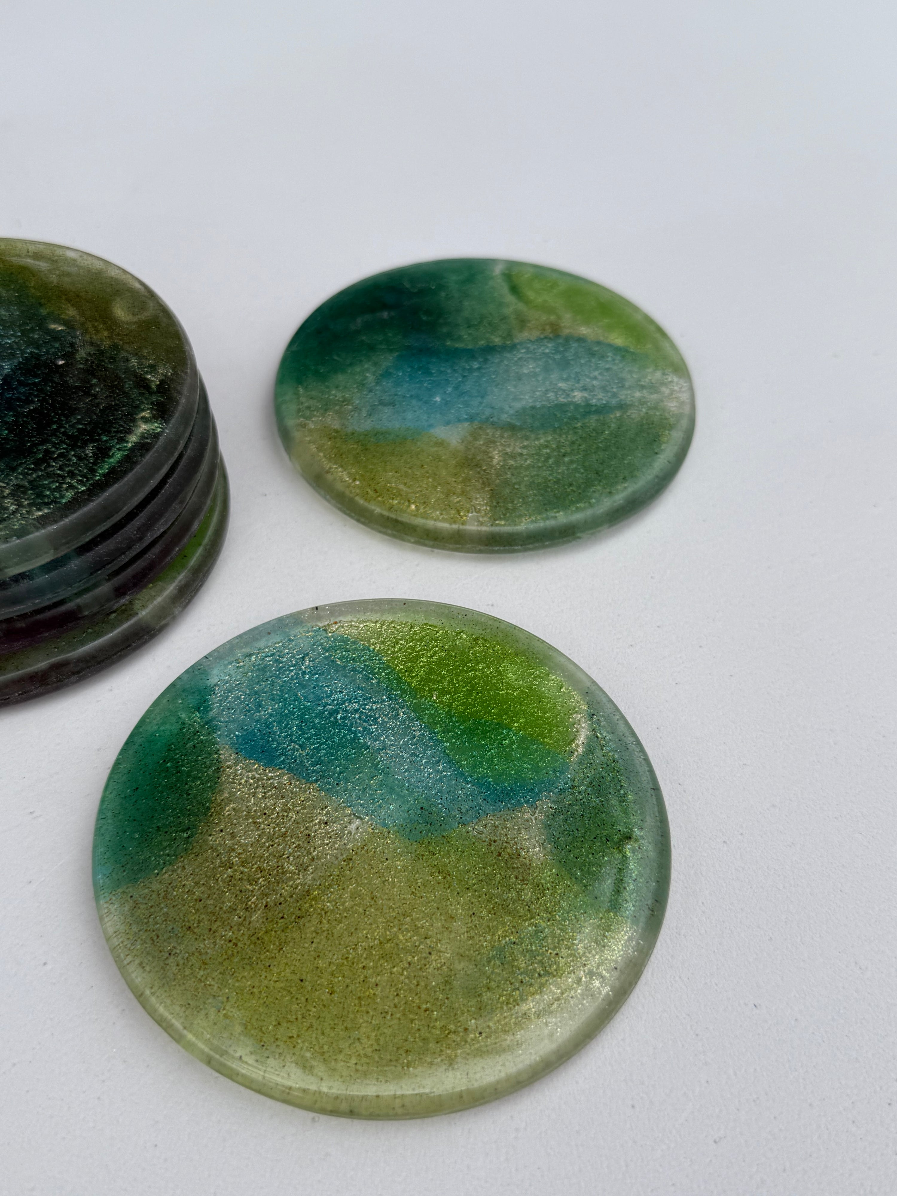 All Green Round Glass Coasters
