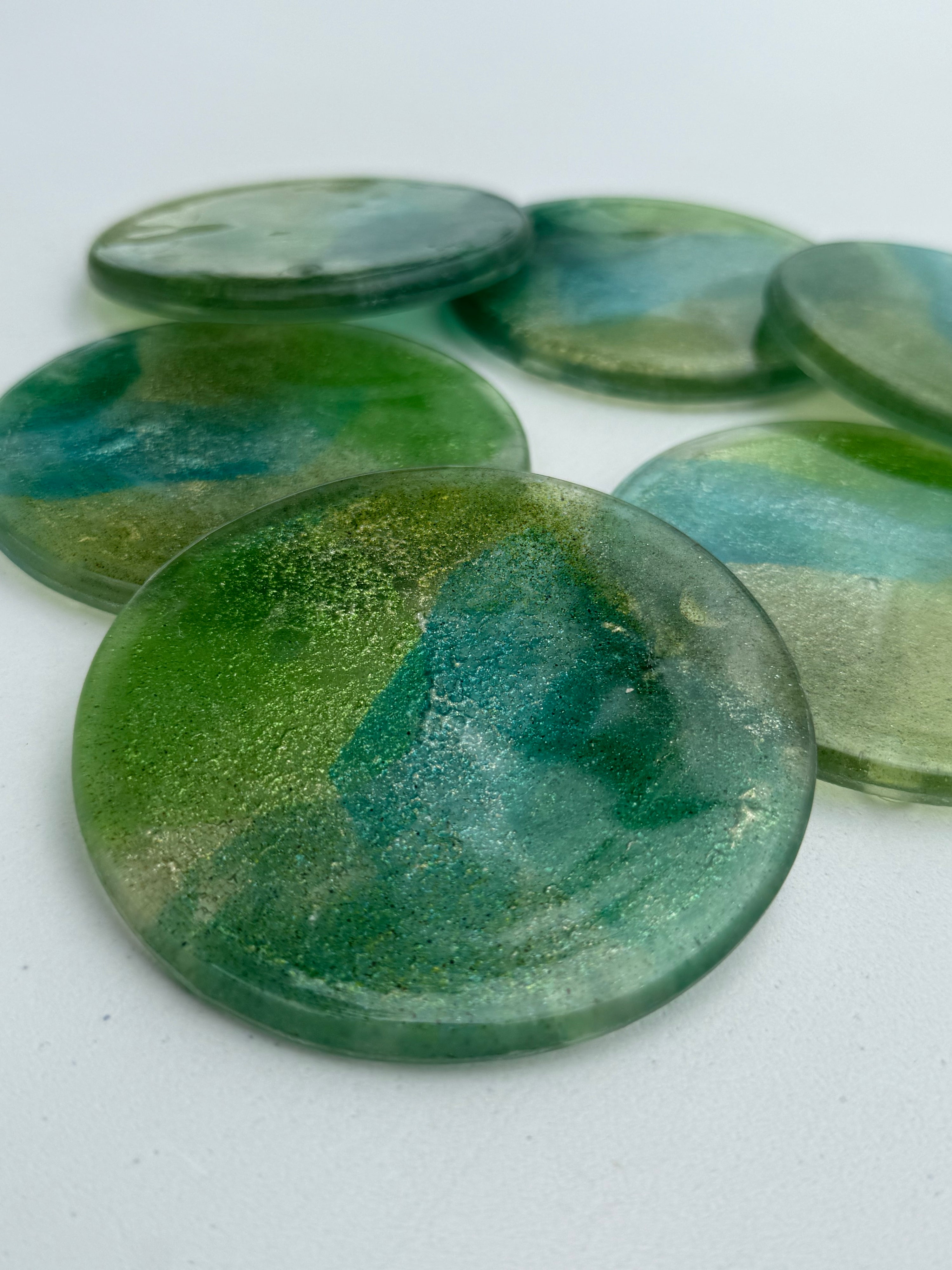 All Green Round Glass Coasters