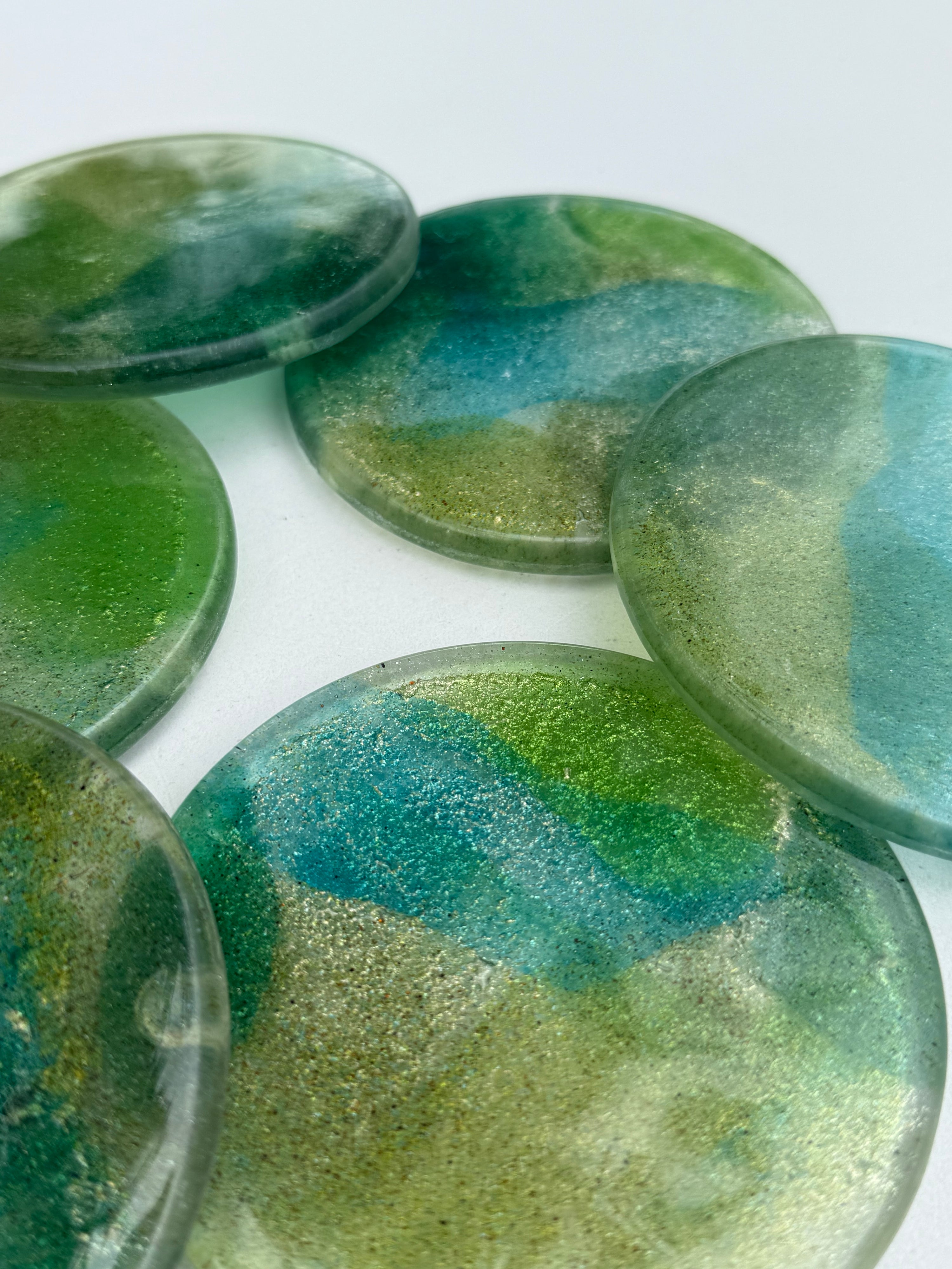All Green Round Glass Coasters
