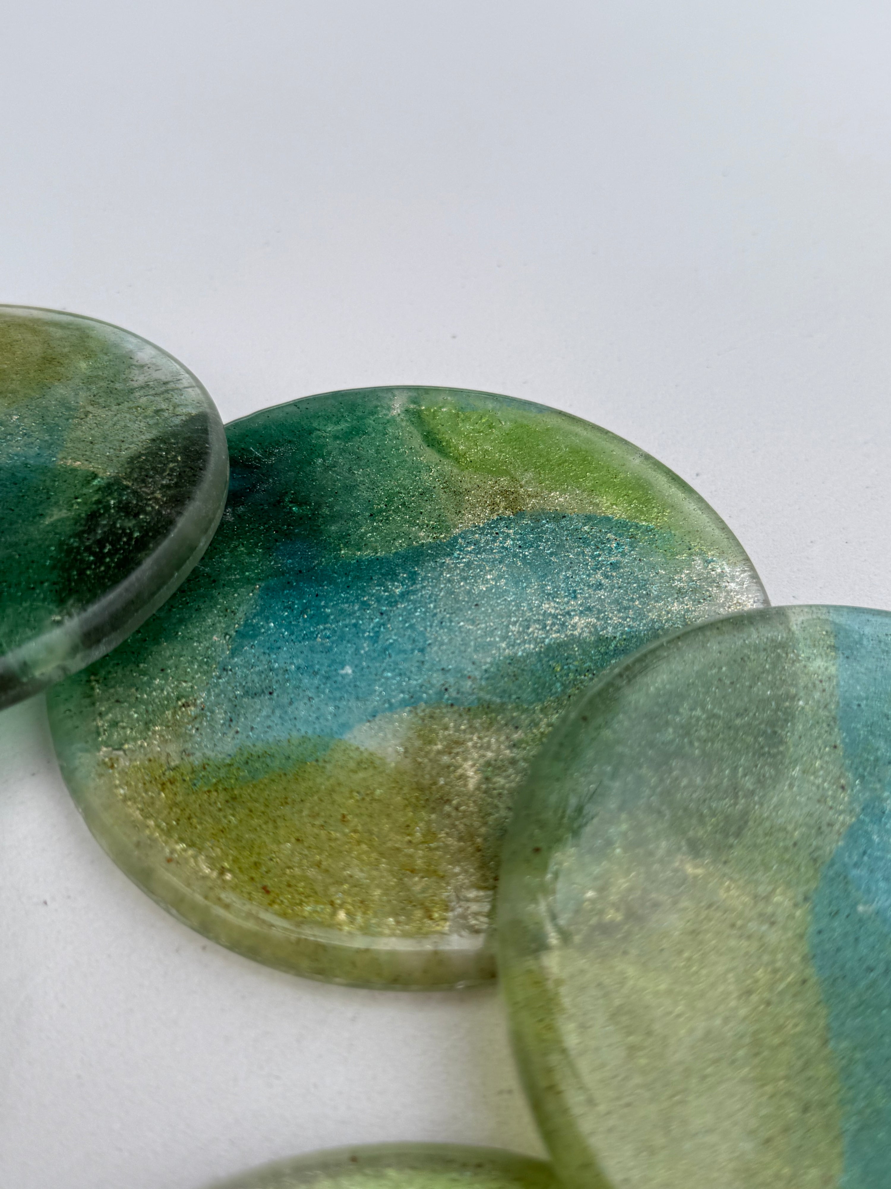 All Green Round Glass Coasters