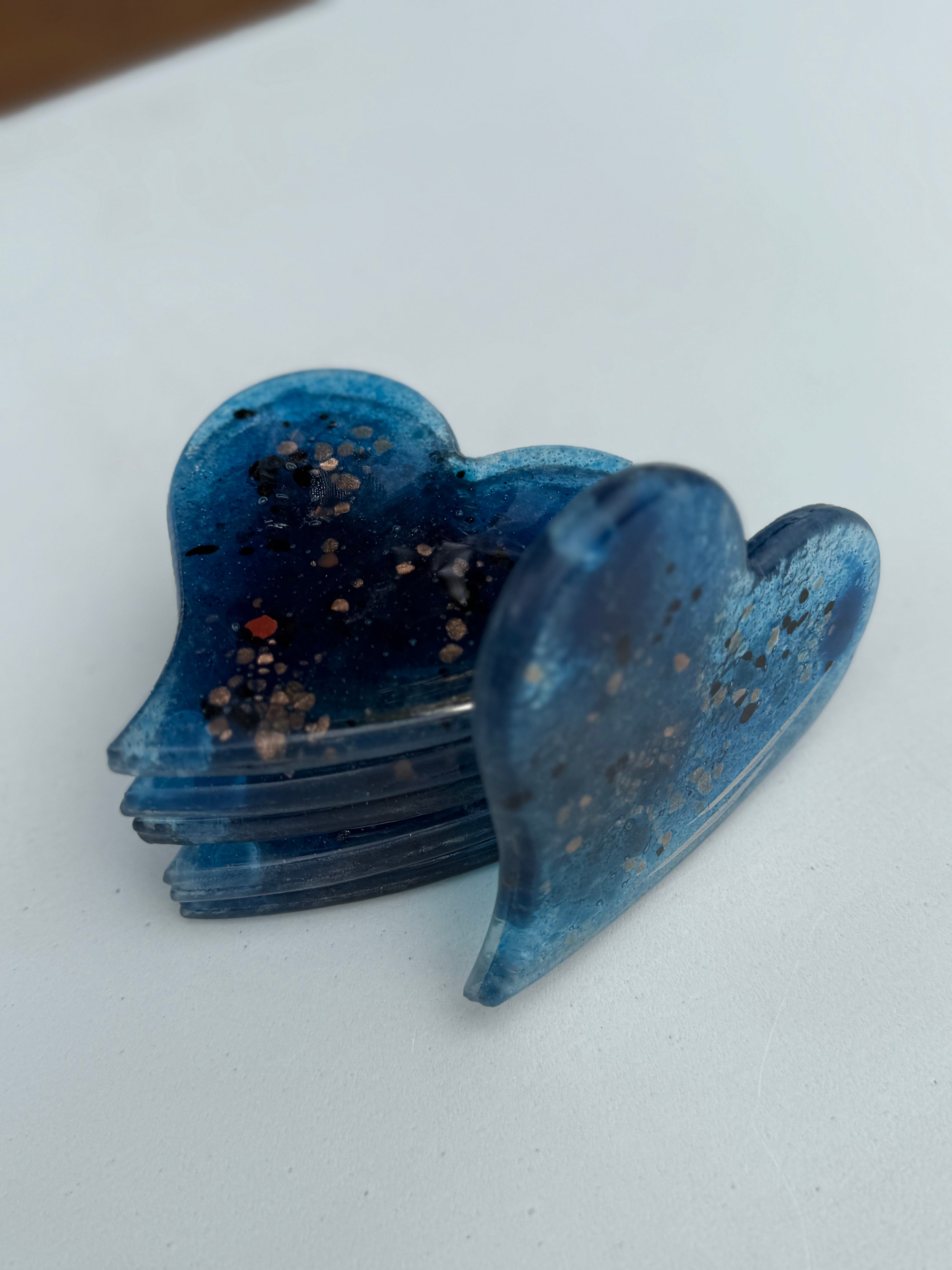 Blue & Platinum Glass Coasters (Heart)