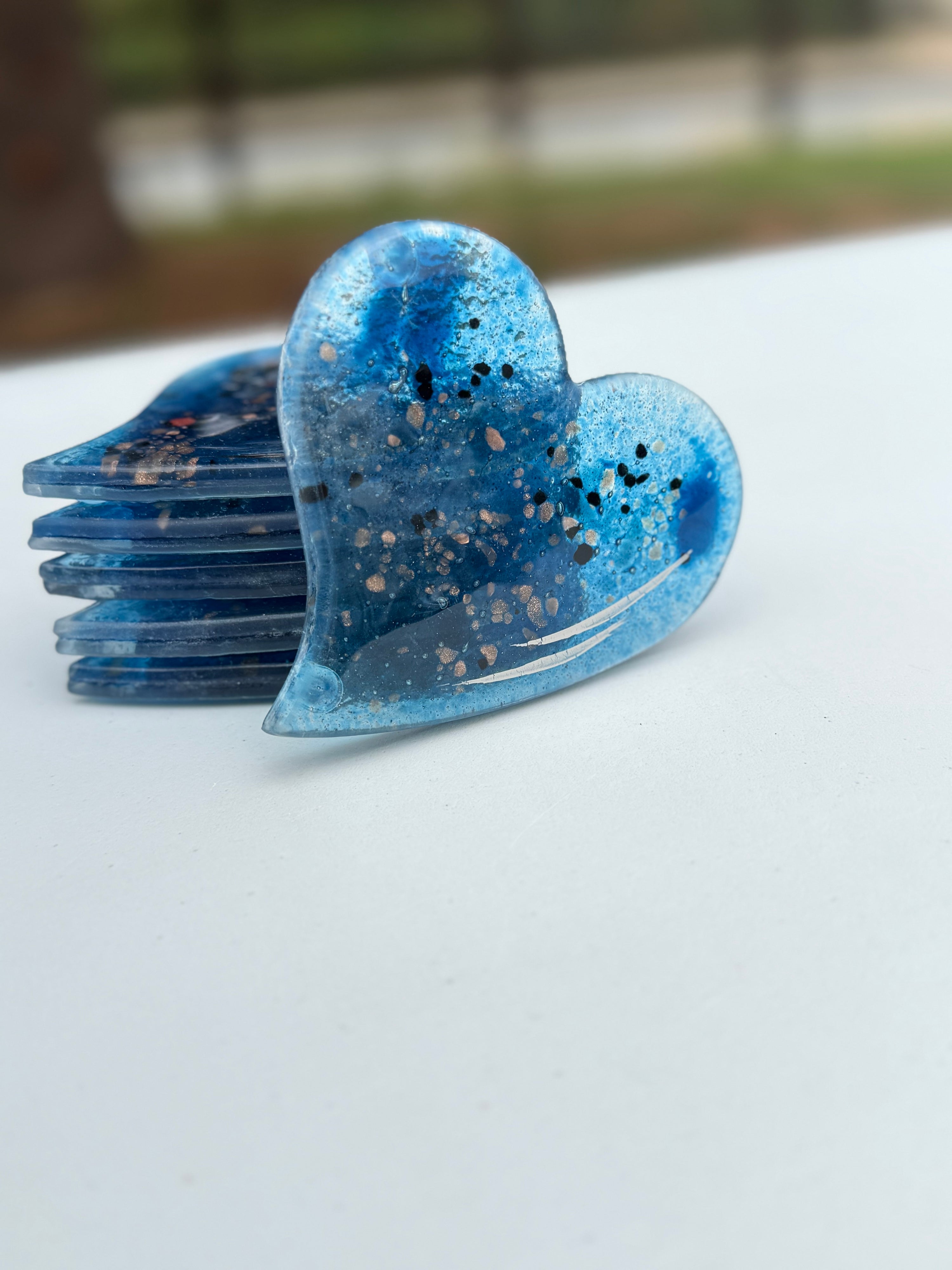 Blue & Platinum Glass Coasters (Heart)