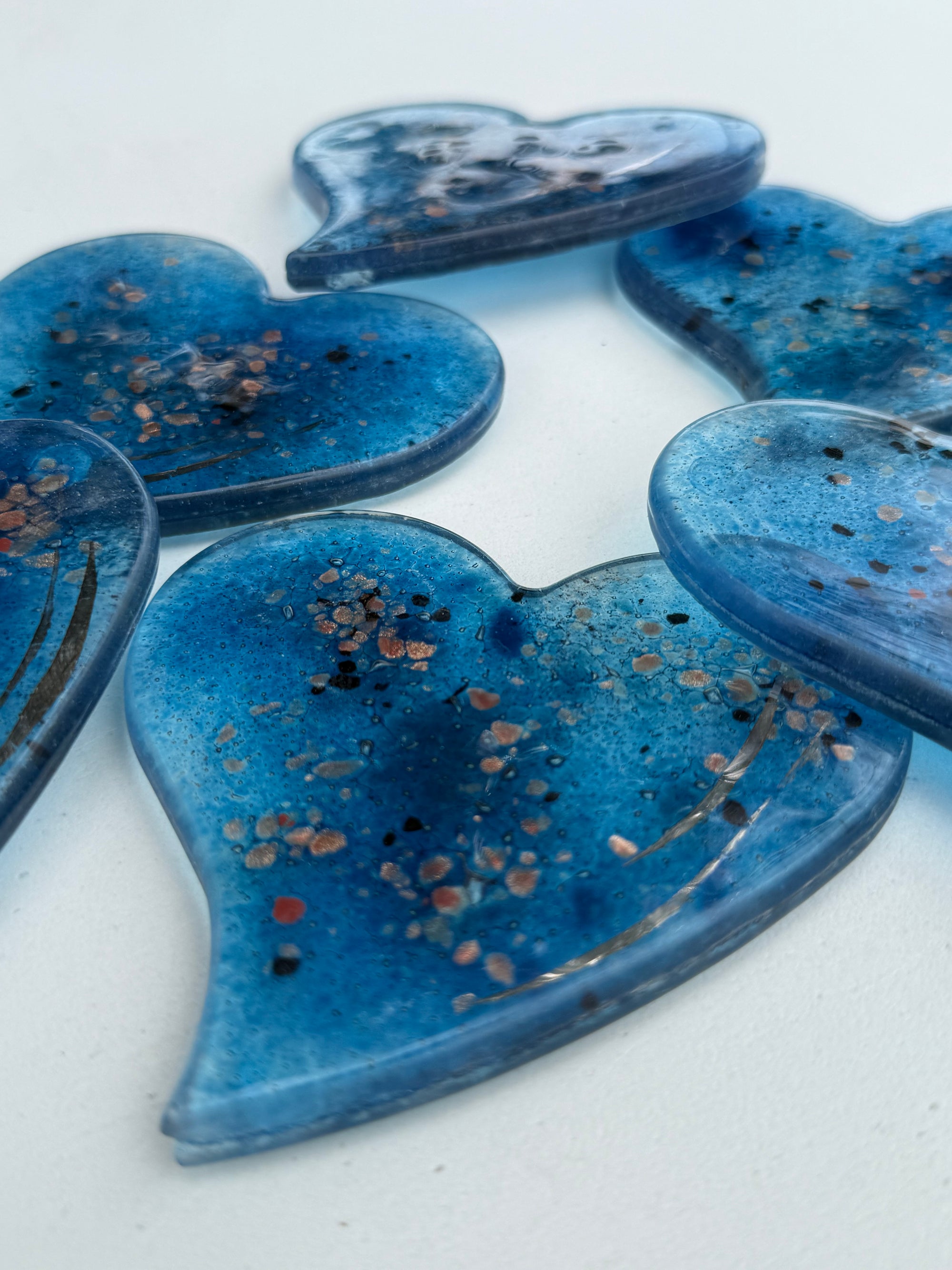 Blue & Platinum Glass Coasters (Heart)
