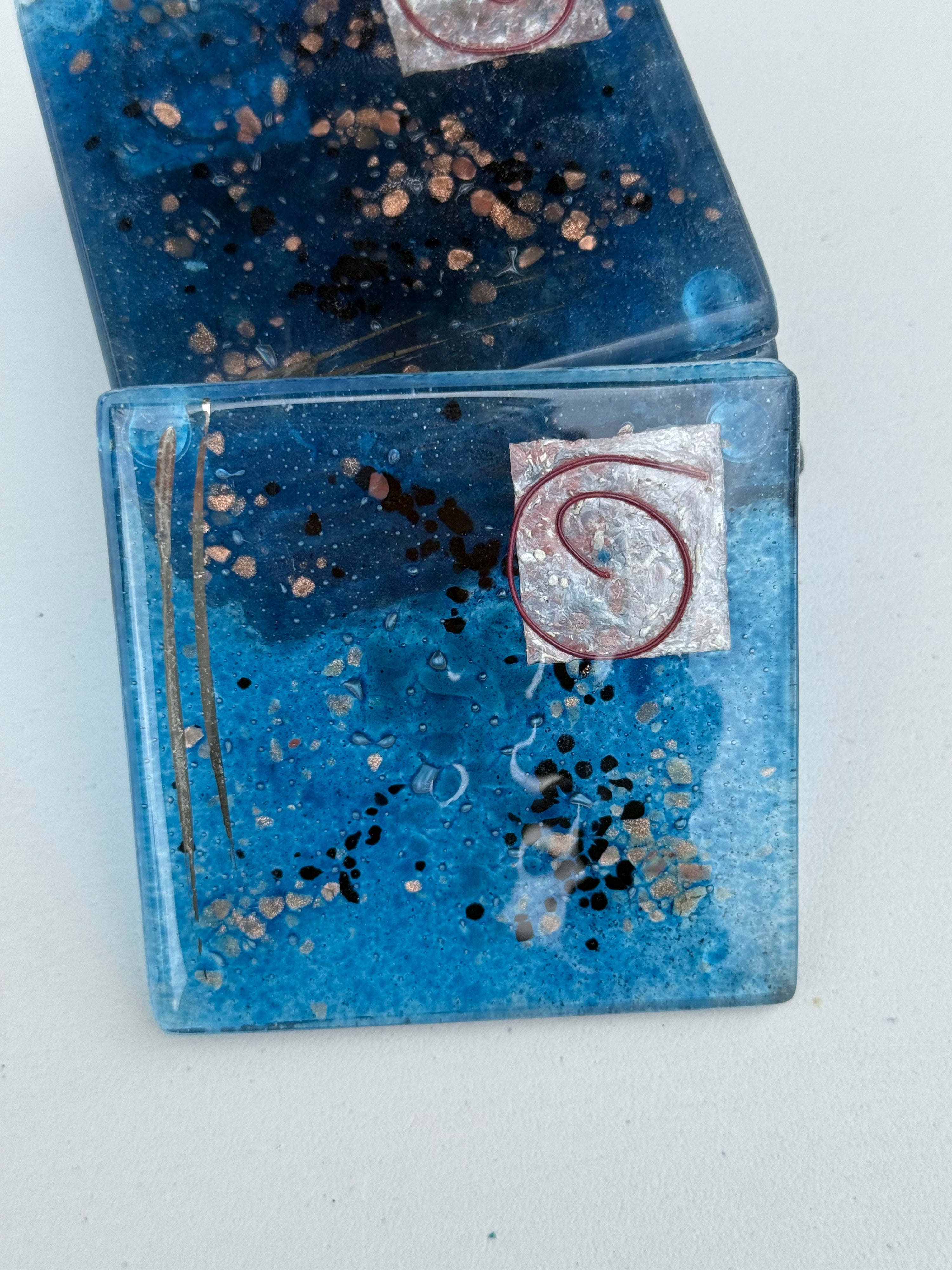 Blue & Platinum Glass Coasters (Square)