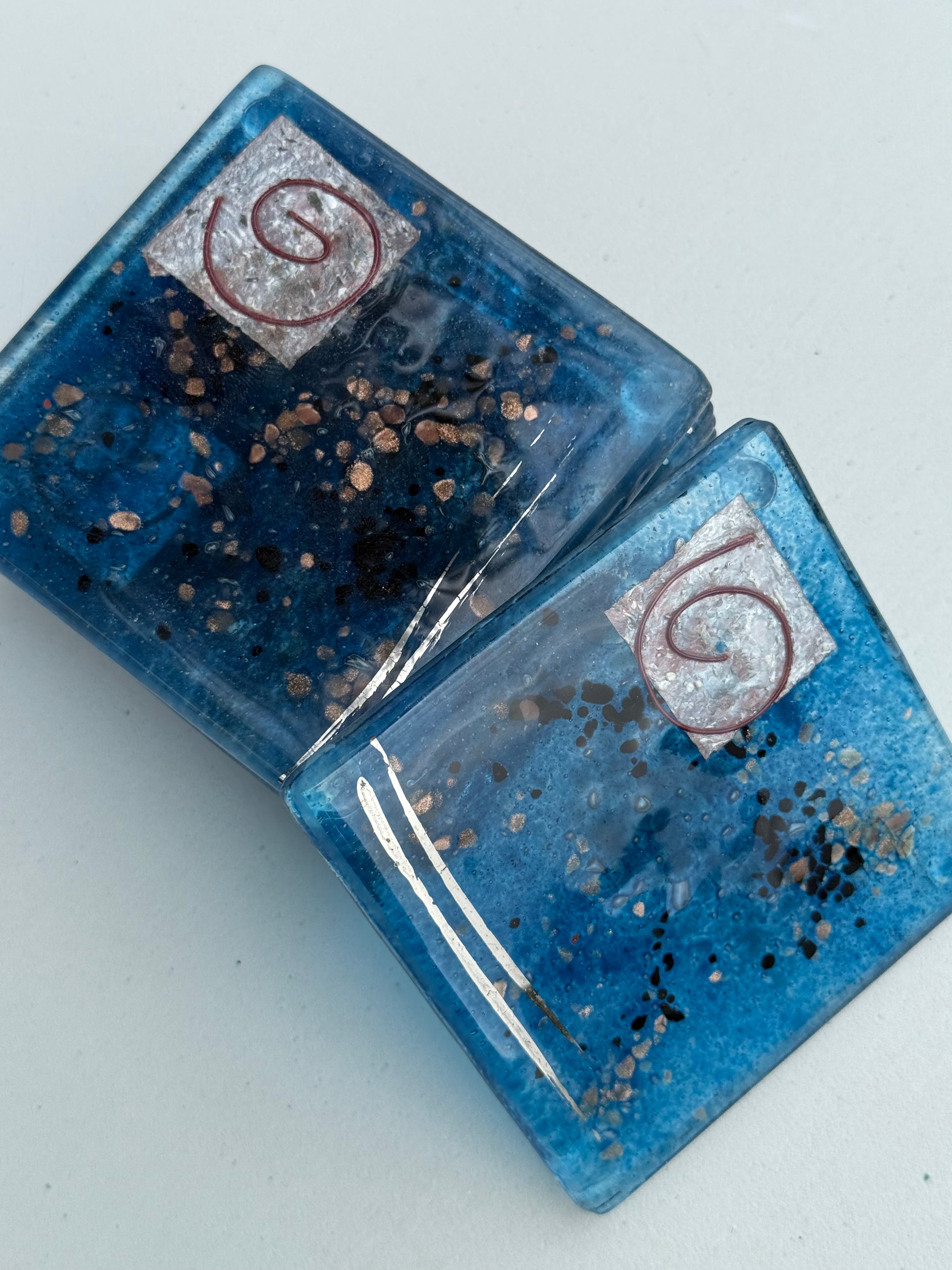 Blue & Platinum Glass Coasters (Square)