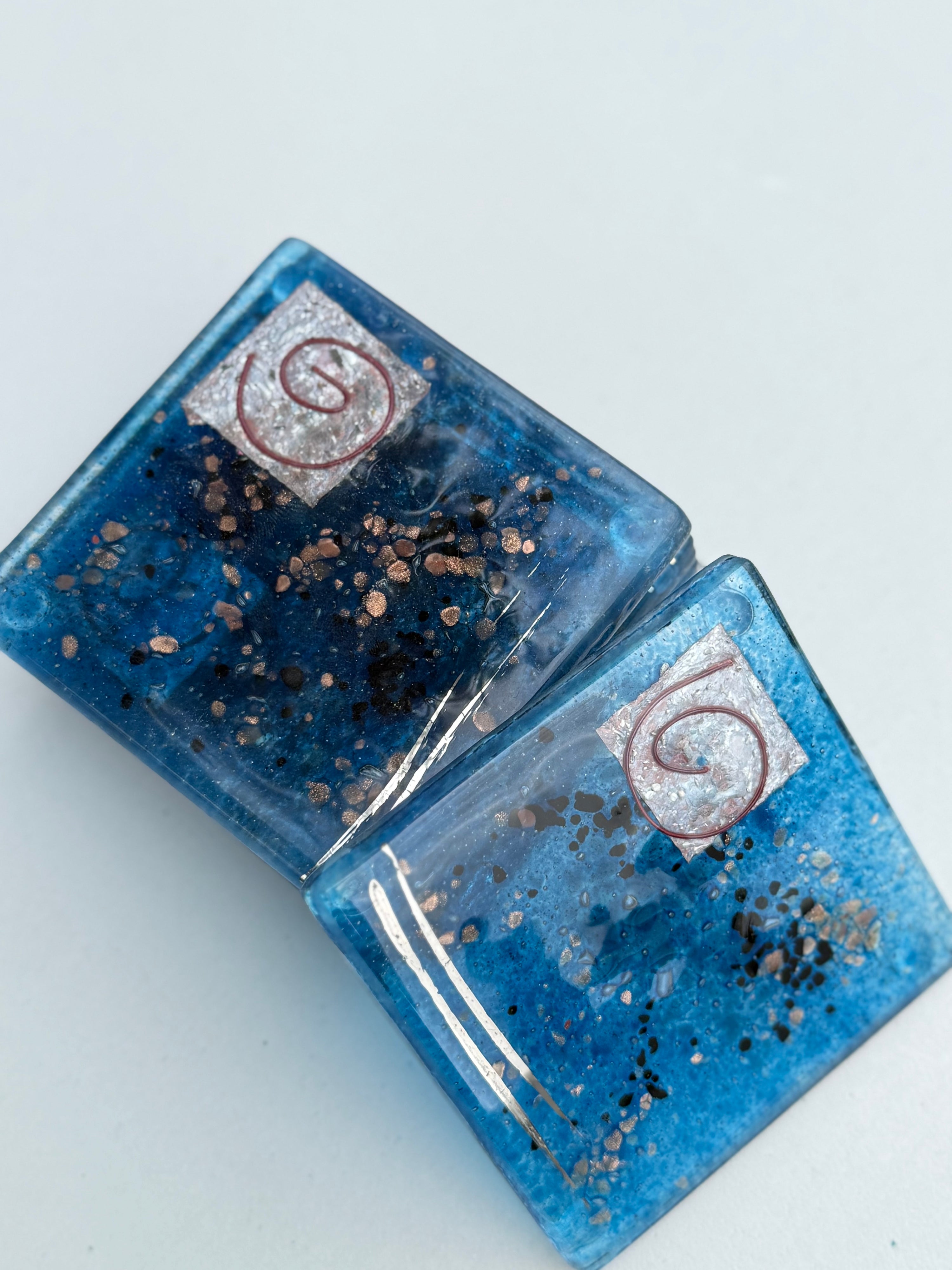 Blue & Platinum Glass Coasters (Square)