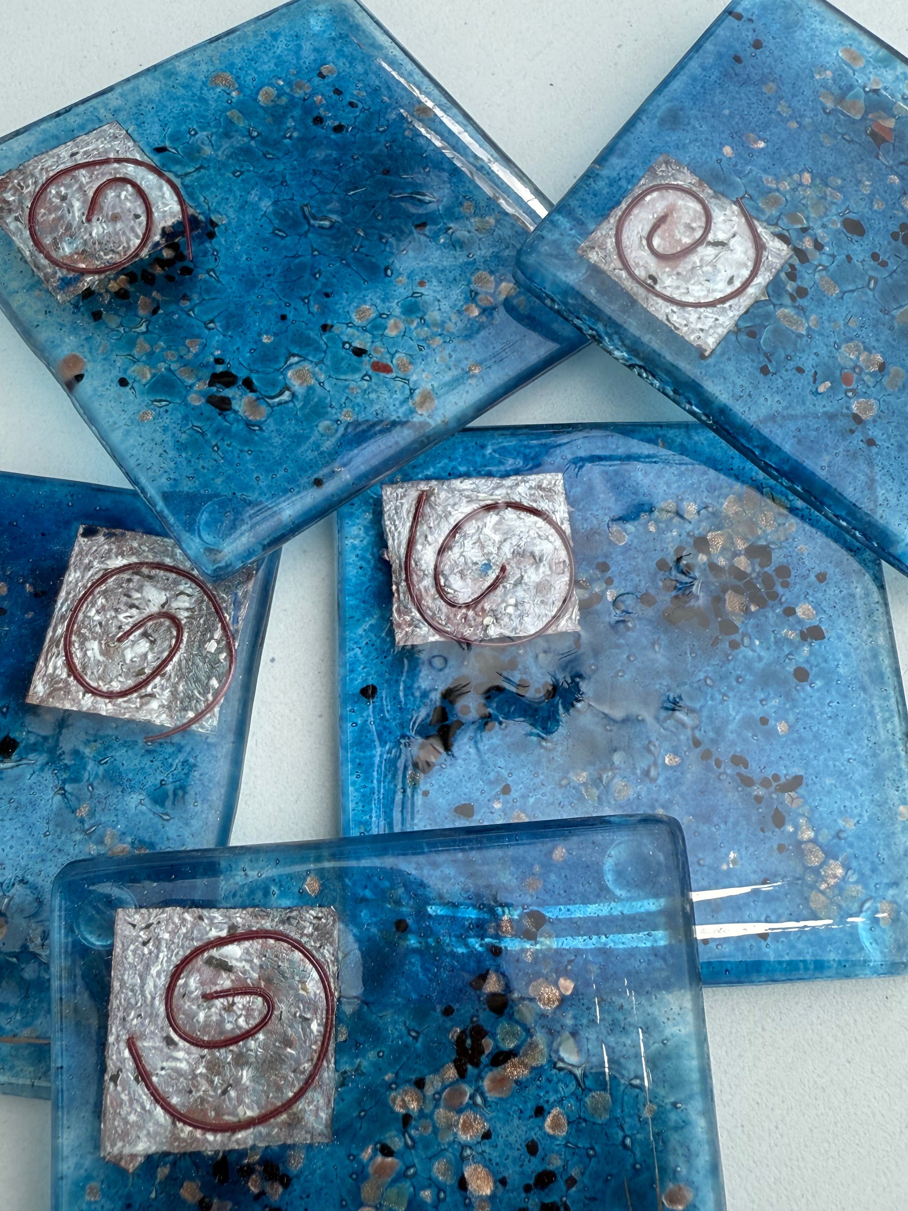 Blue & Platinum Glass Coasters (Square)