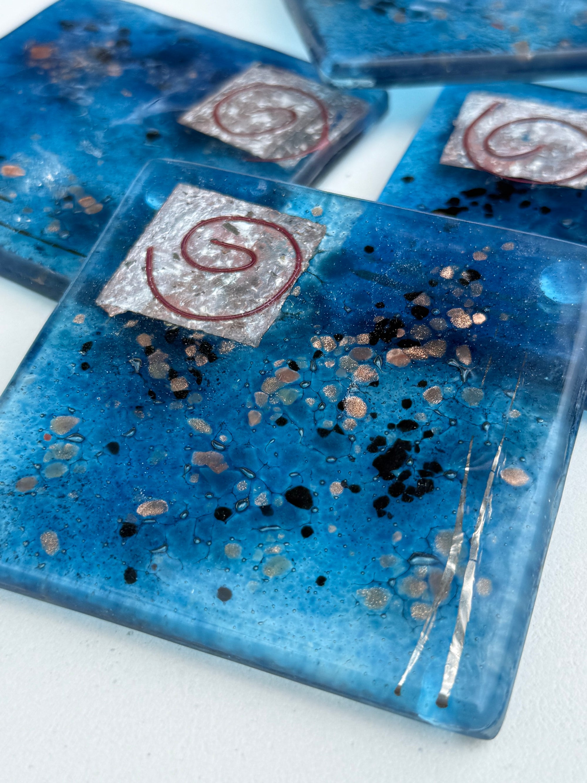 Blue & Platinum Glass Coasters (Square)