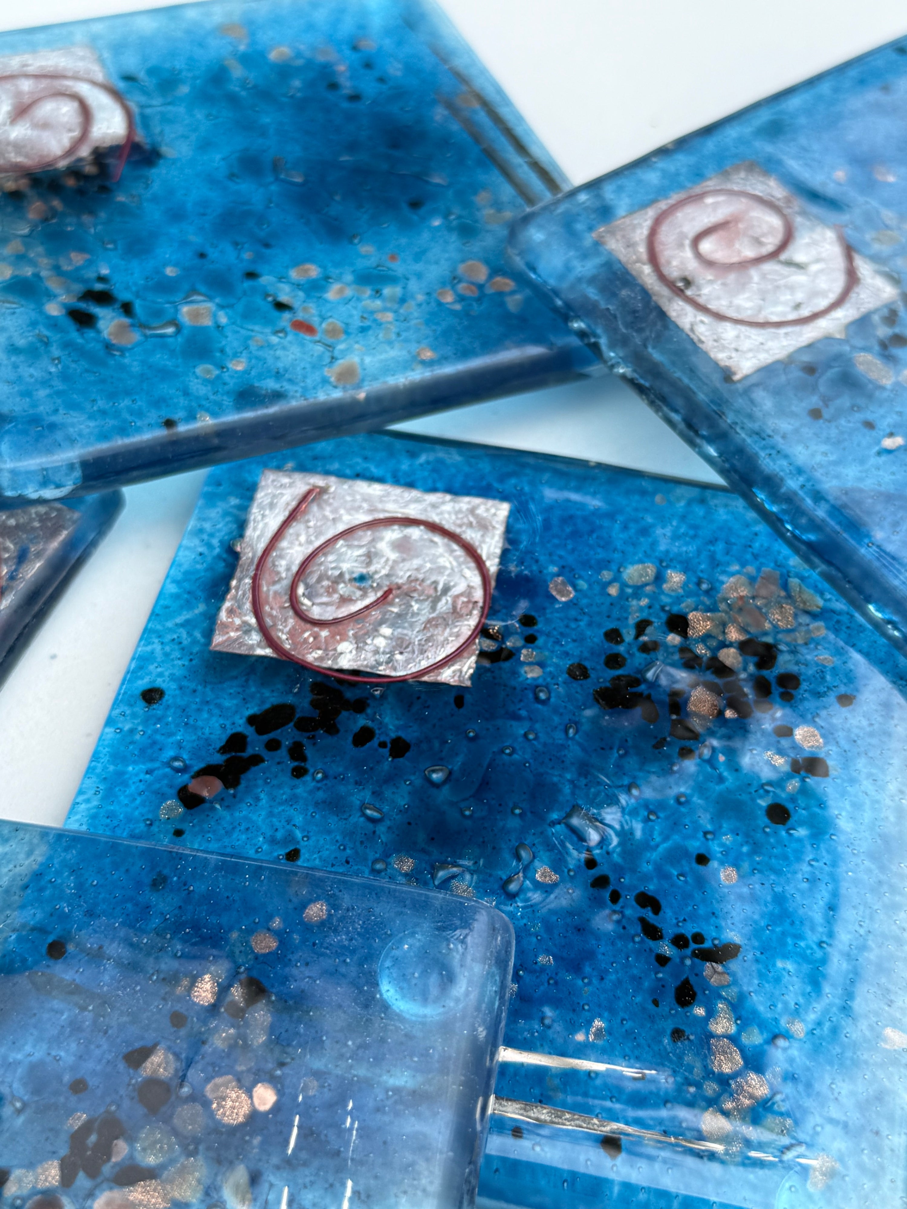 Blue & Platinum Glass Coasters (Square)