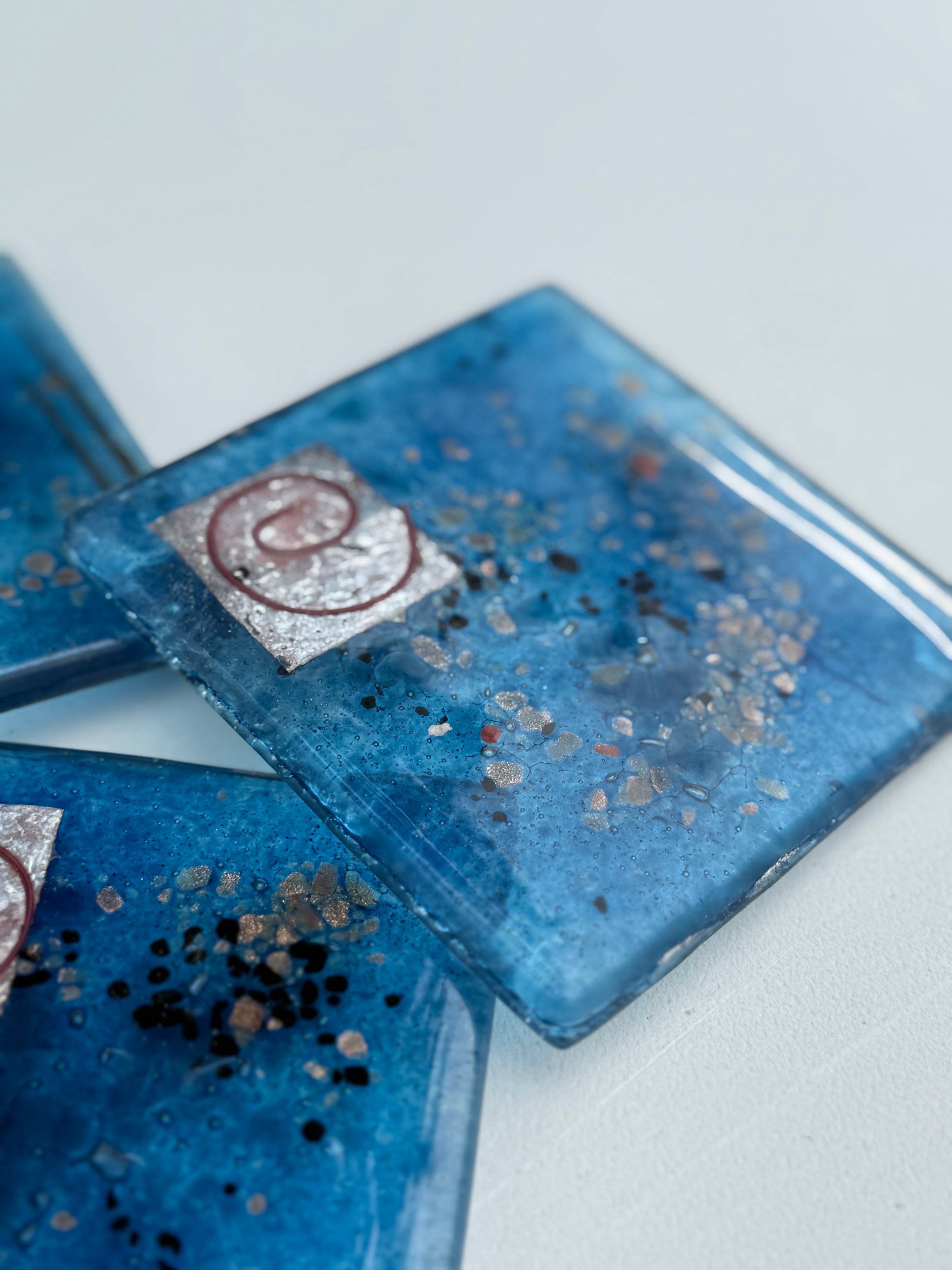 Blue & Platinum Glass Coasters (Square)