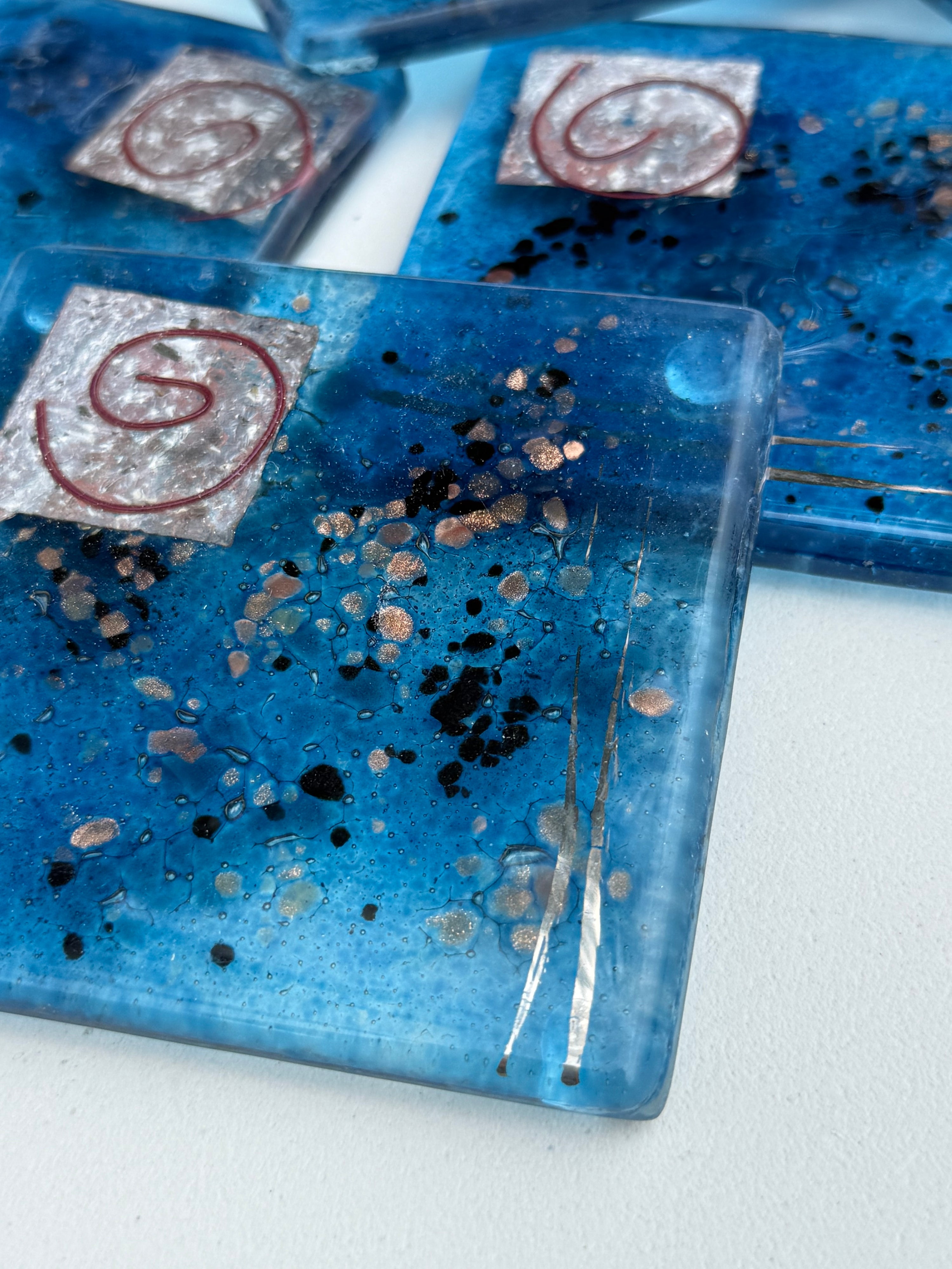 Blue & Platinum Glass Coasters (Square)