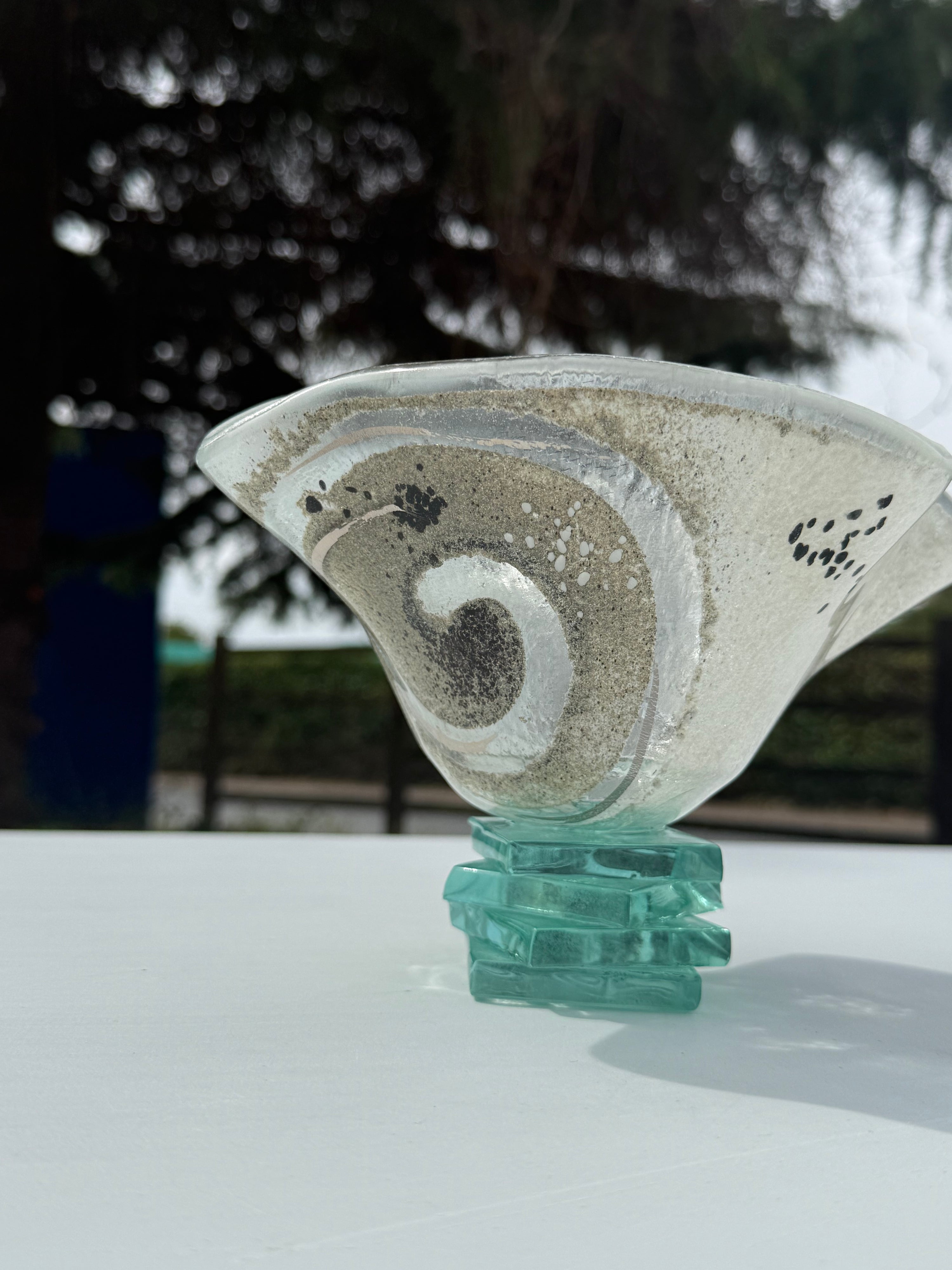 Platinum Bowl with Stacked Glass Stand