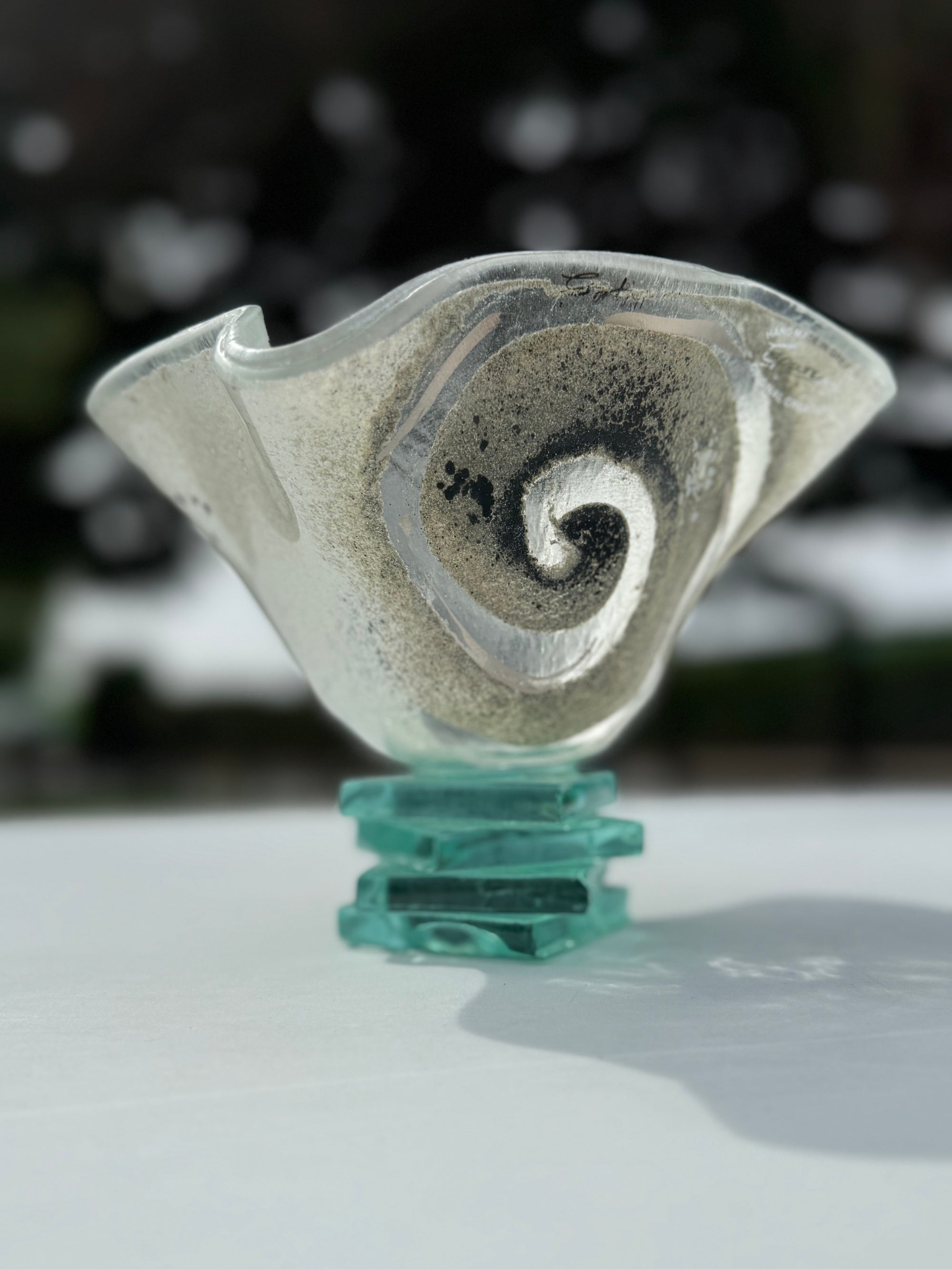 Platinum Bowl with Stacked Glass Stand