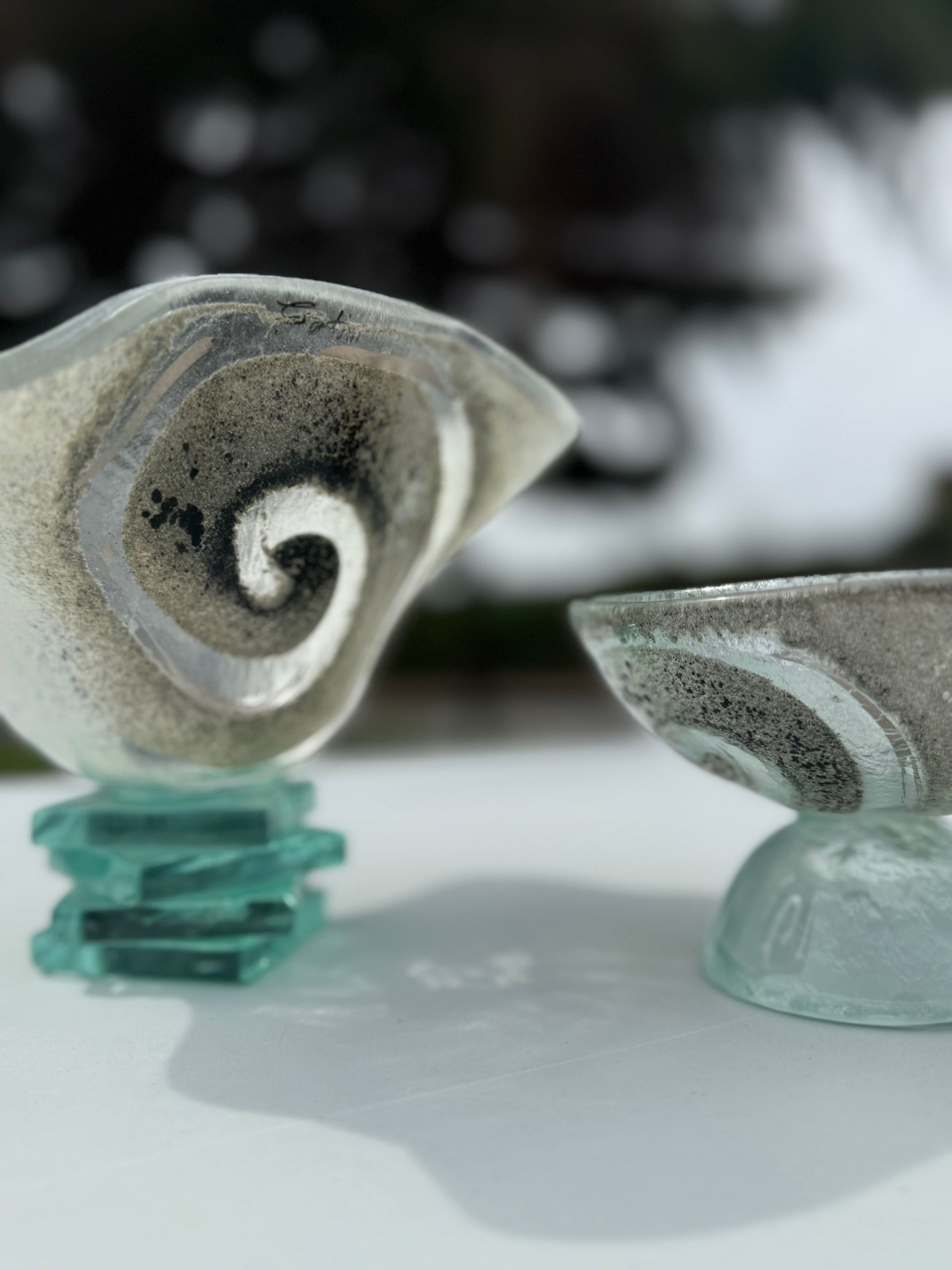Platinum Bowl with Stacked Glass Stand