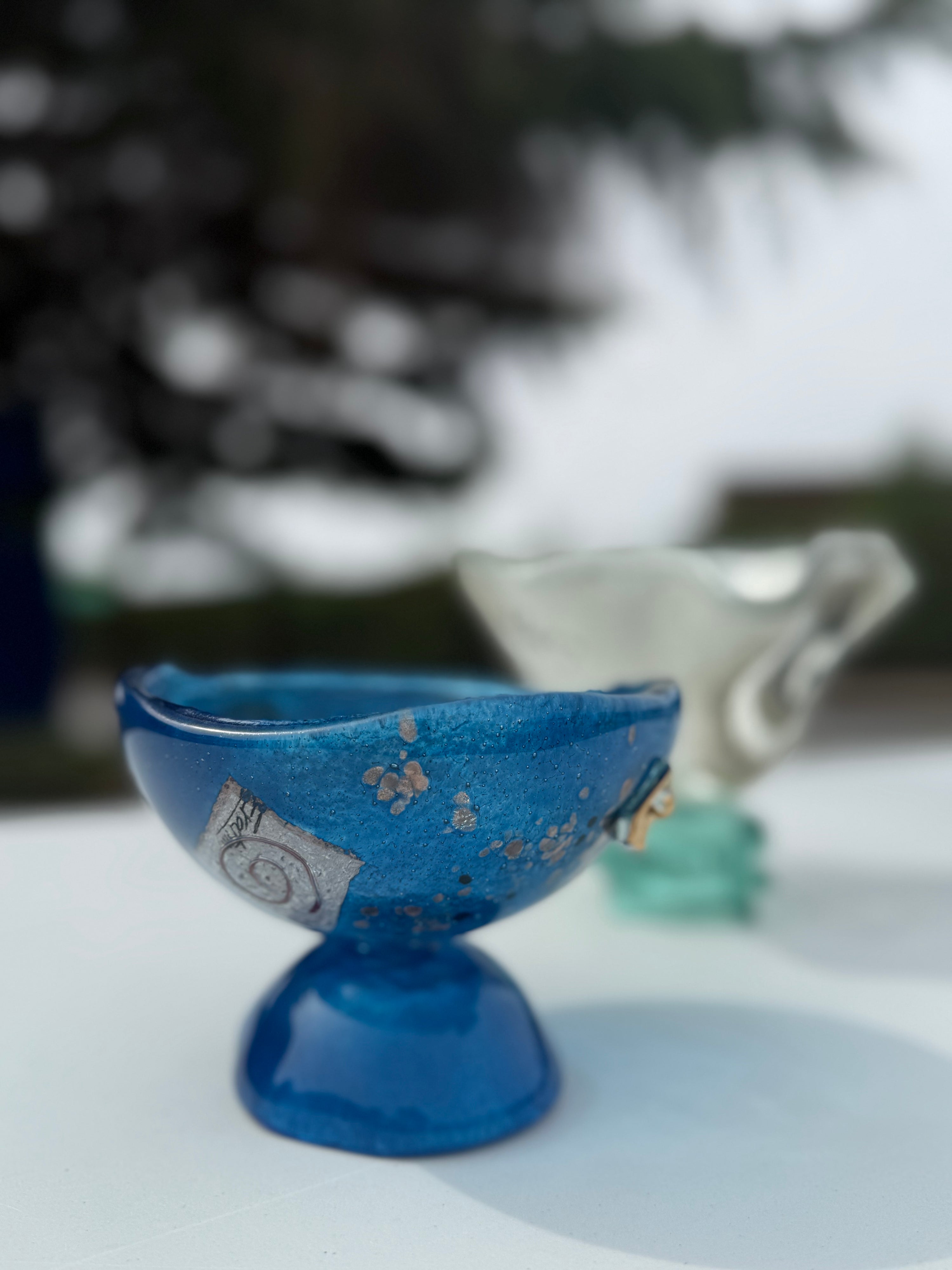 Blue & Platinum Glass Bonbon Dish