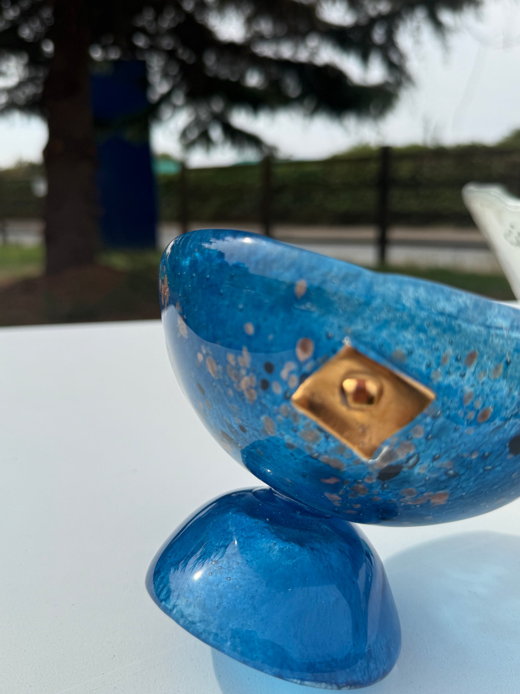 Blue & Platinum Glass Bonbon Dish