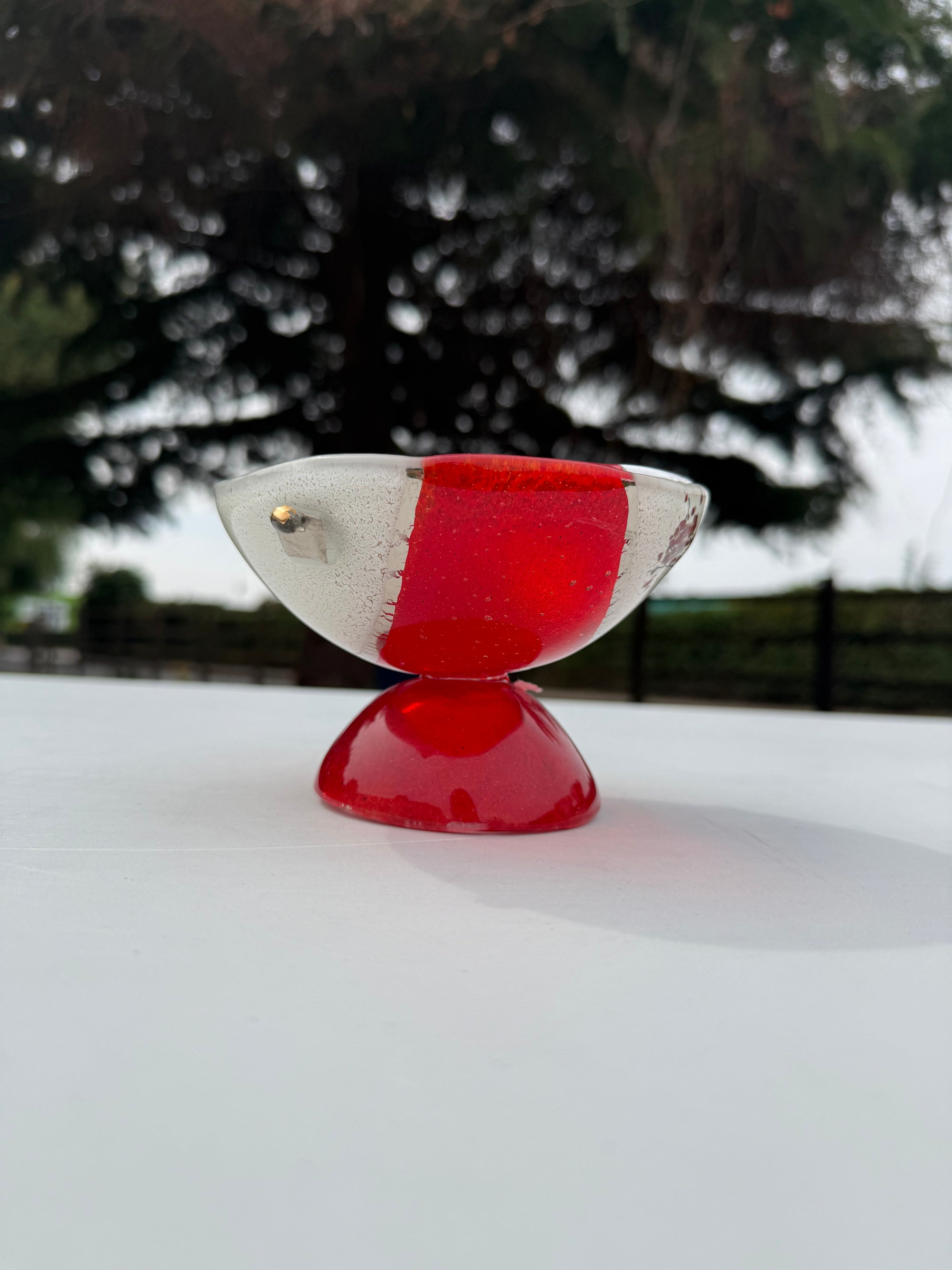 Red, White & Platinum Glass Bonbon Dish