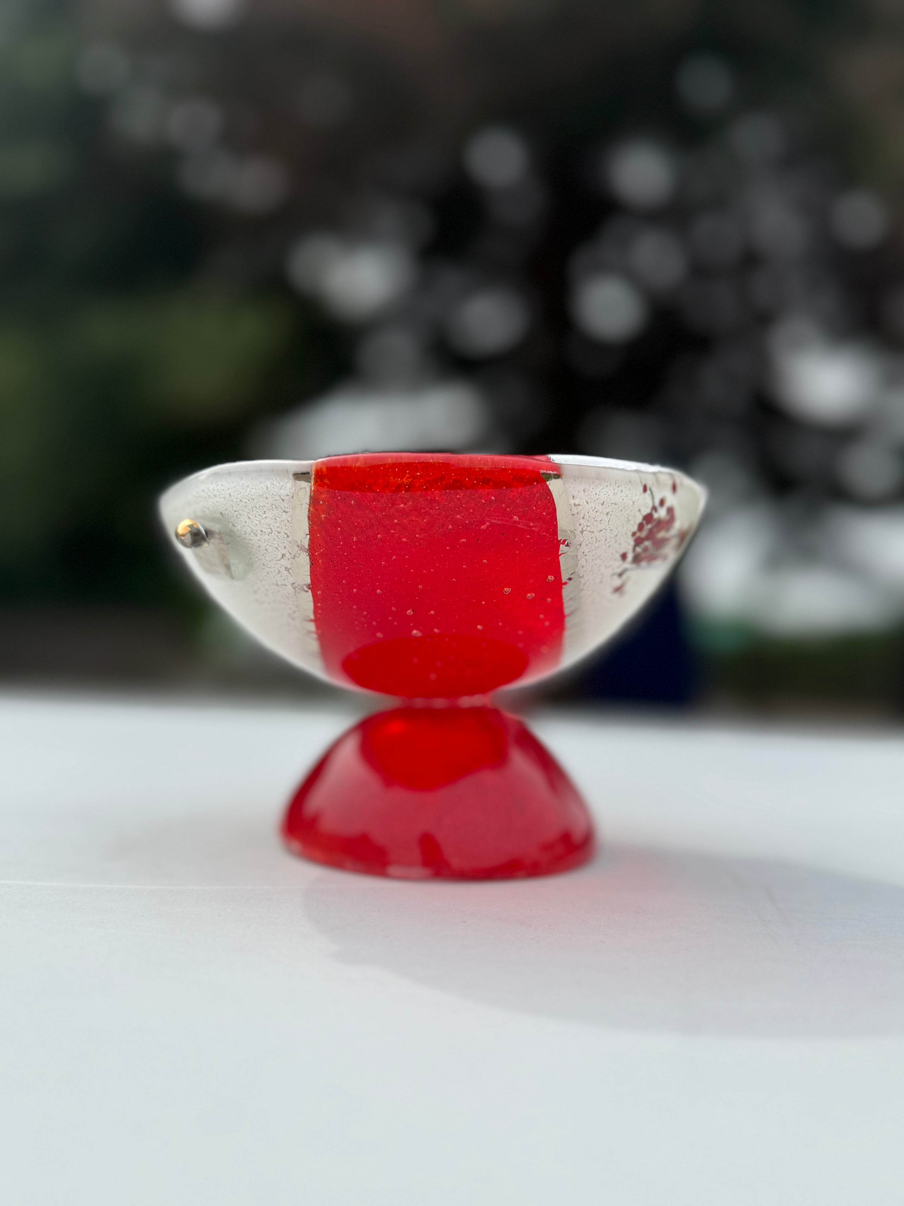 Red, White & Platinum Glass Bonbon Dish