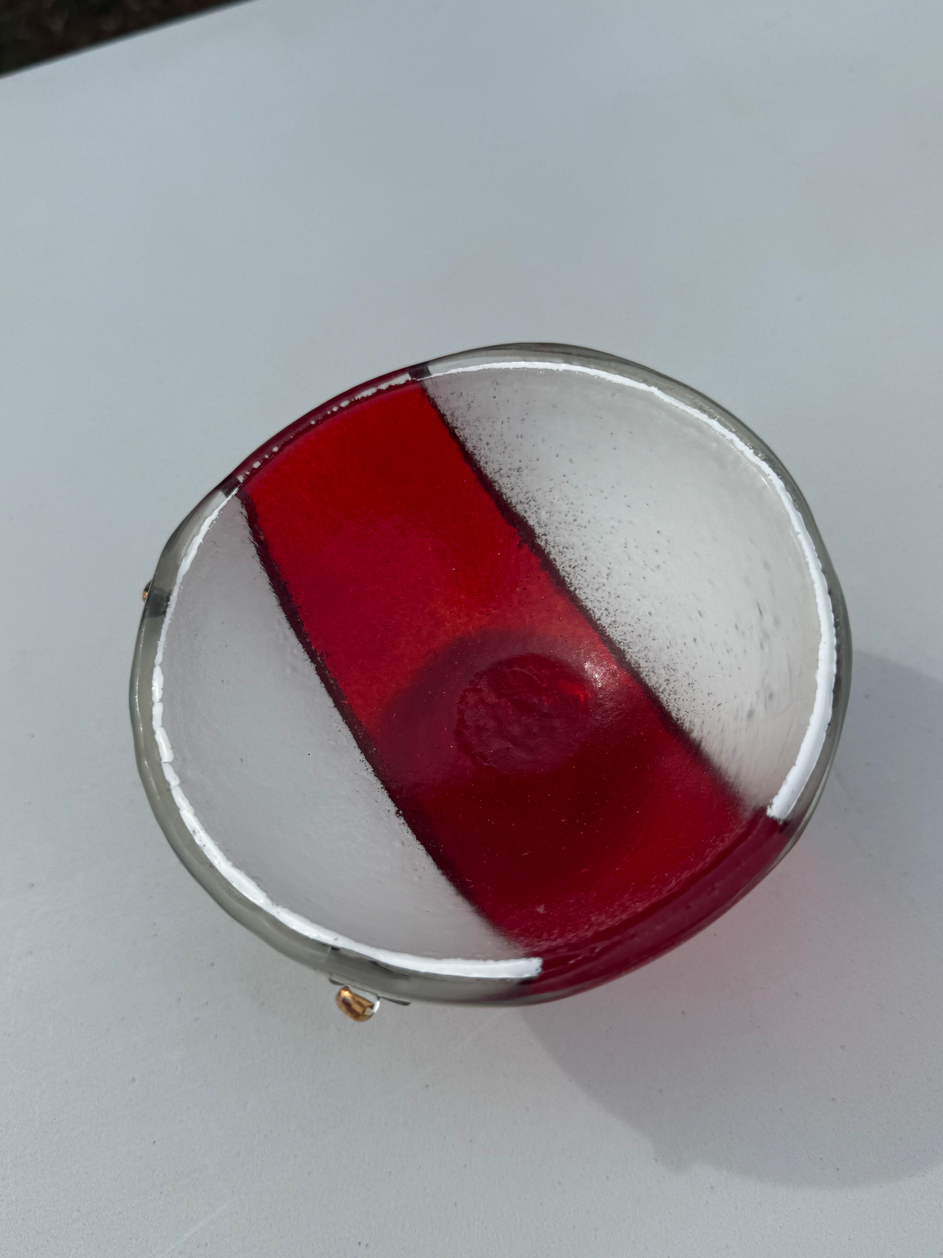 Red, White & Platinum Glass Bonbon Dish