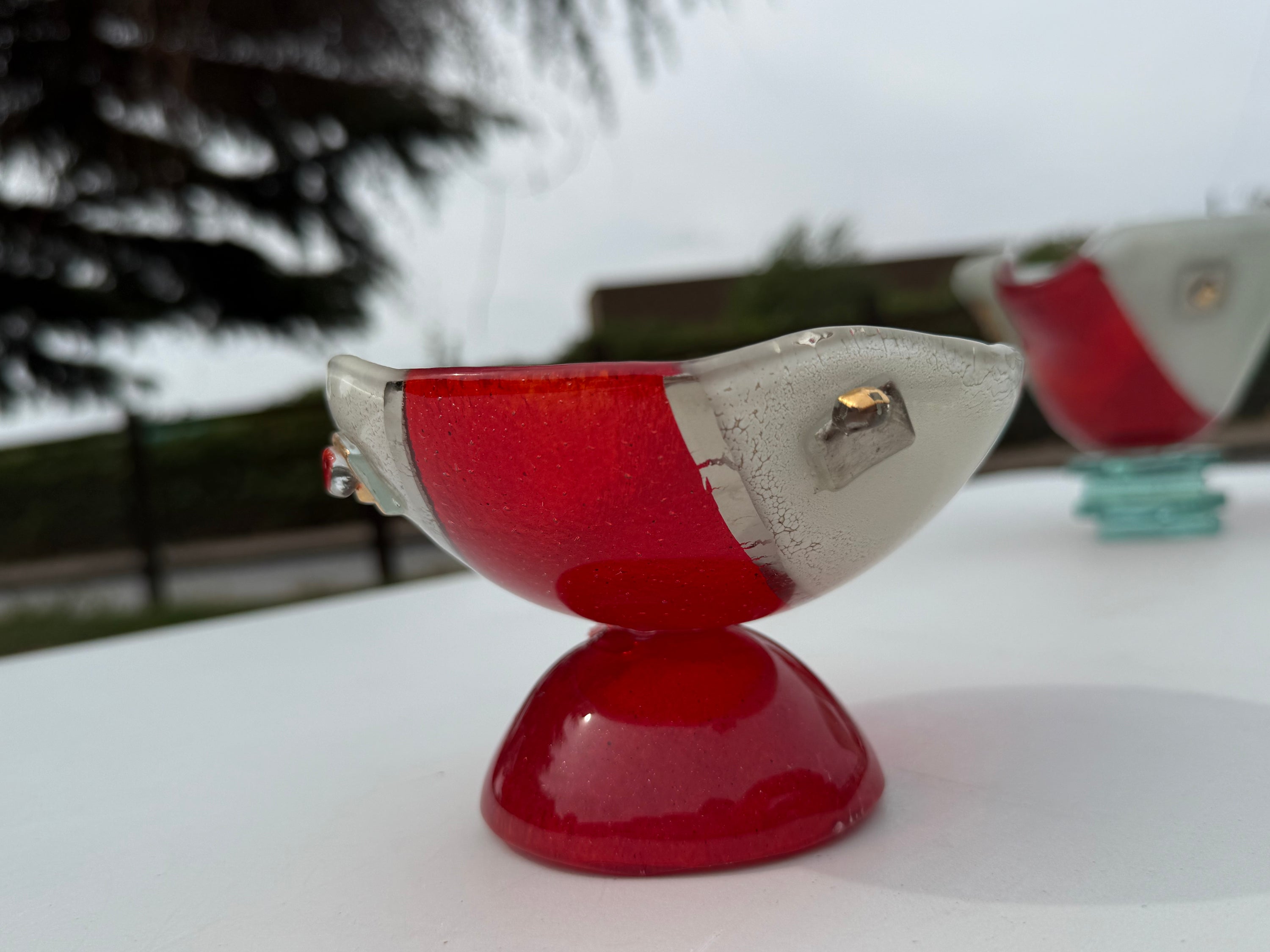 Red, White & Platinum Glass Bonbon Dish