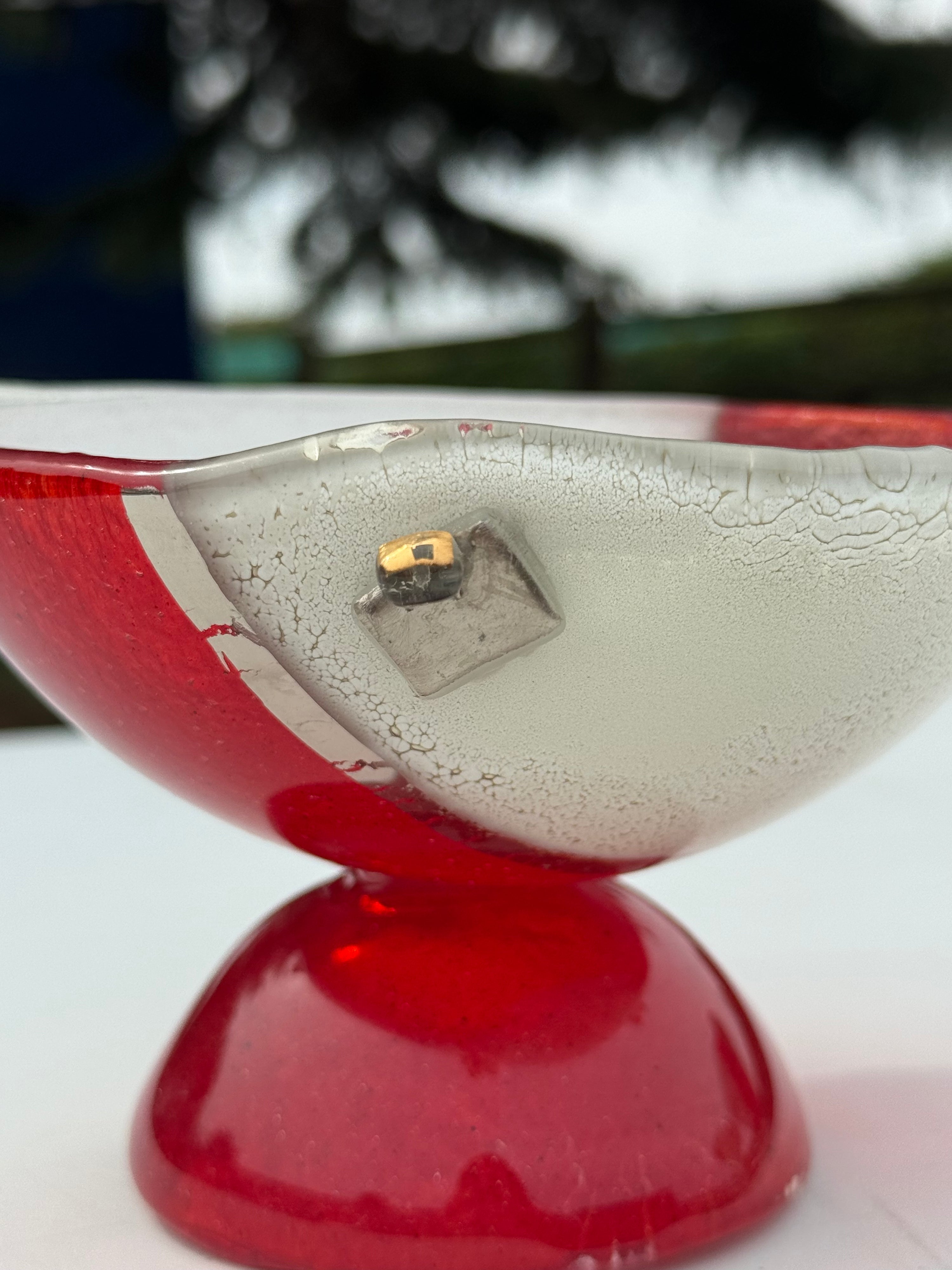 Red, White & Platinum Glass Bonbon Dish