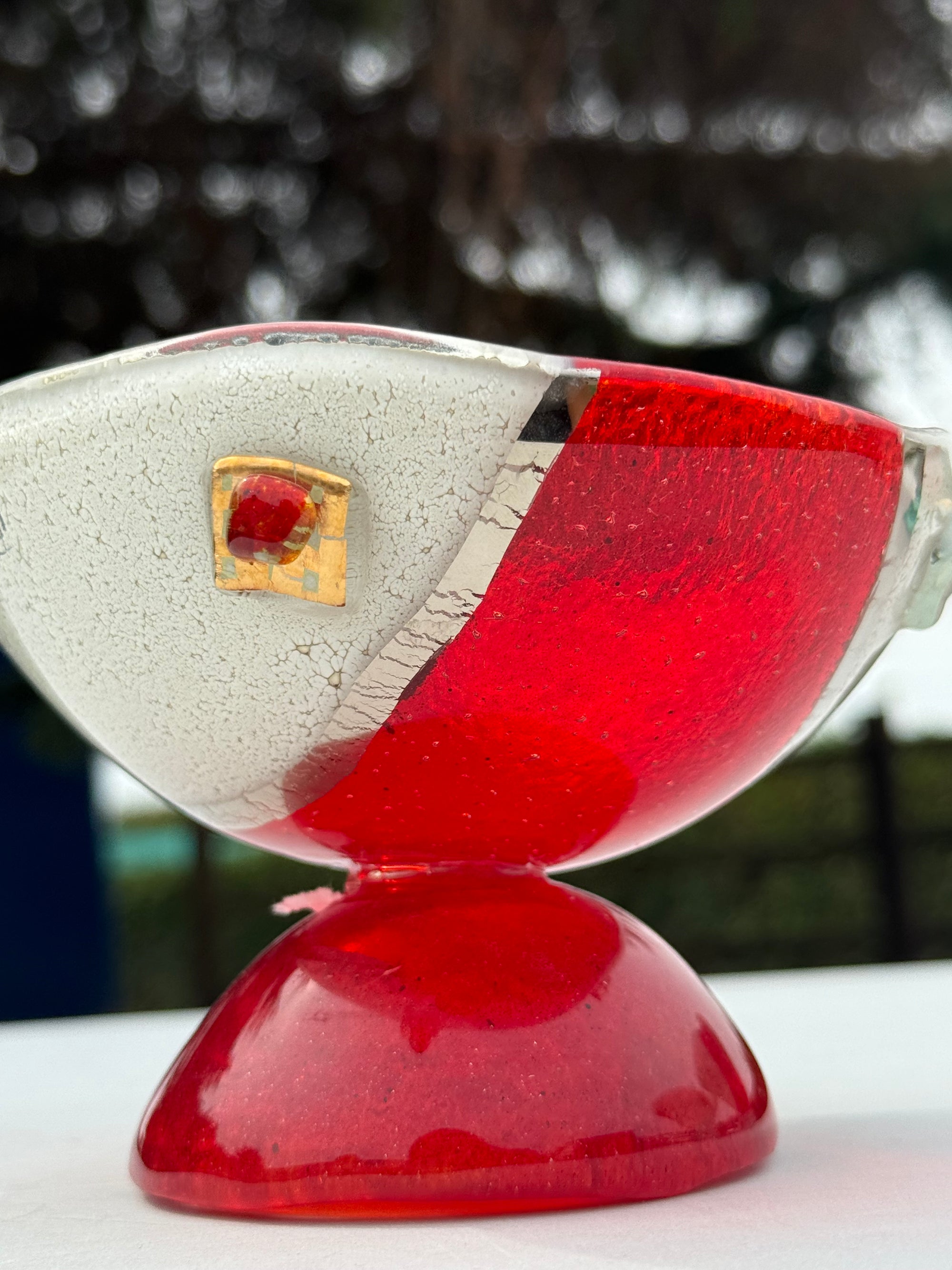 Red, White & Platinum Glass Bonbon Dish