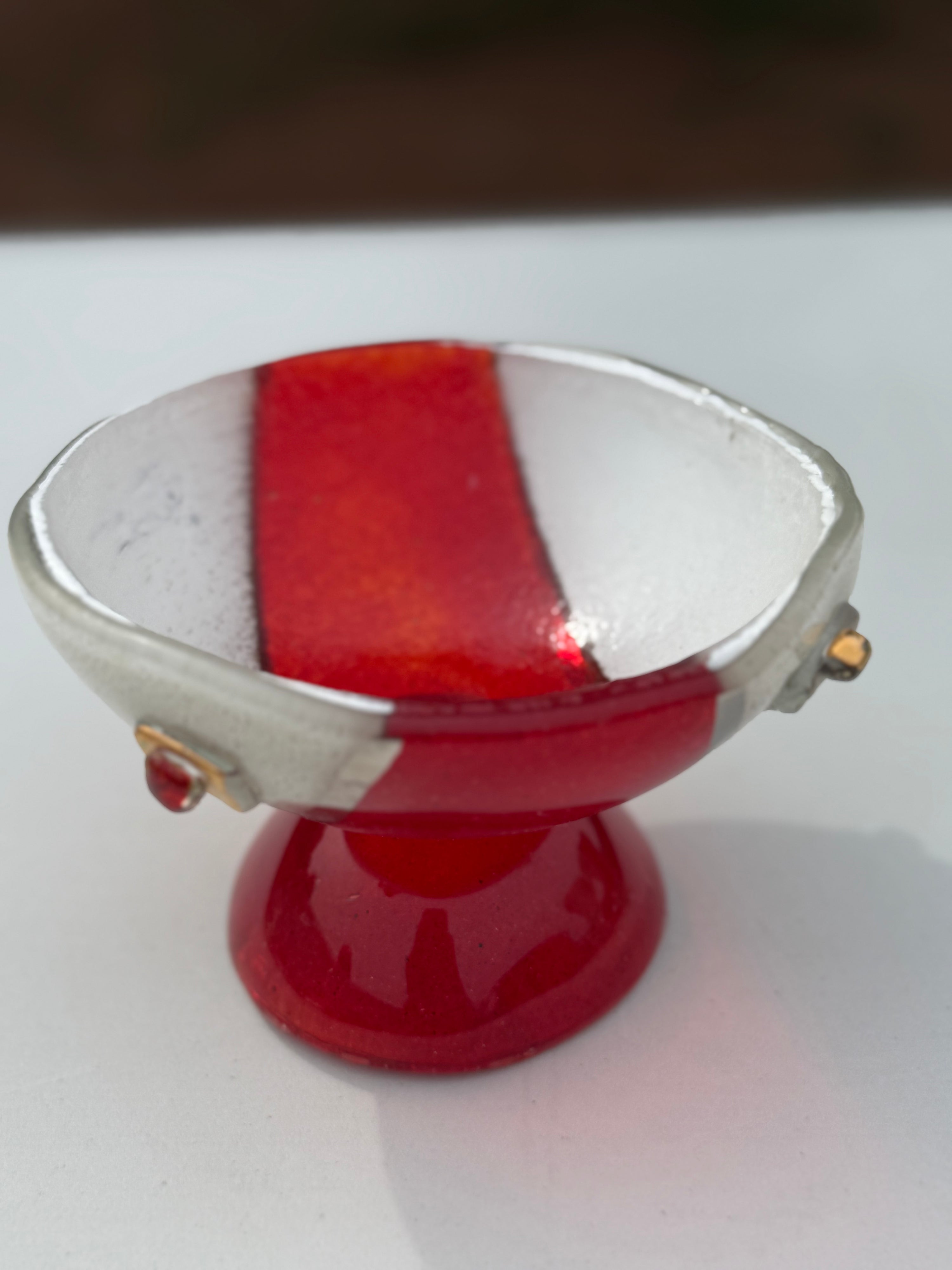Red, White & Platinum Glass Bonbon Dish