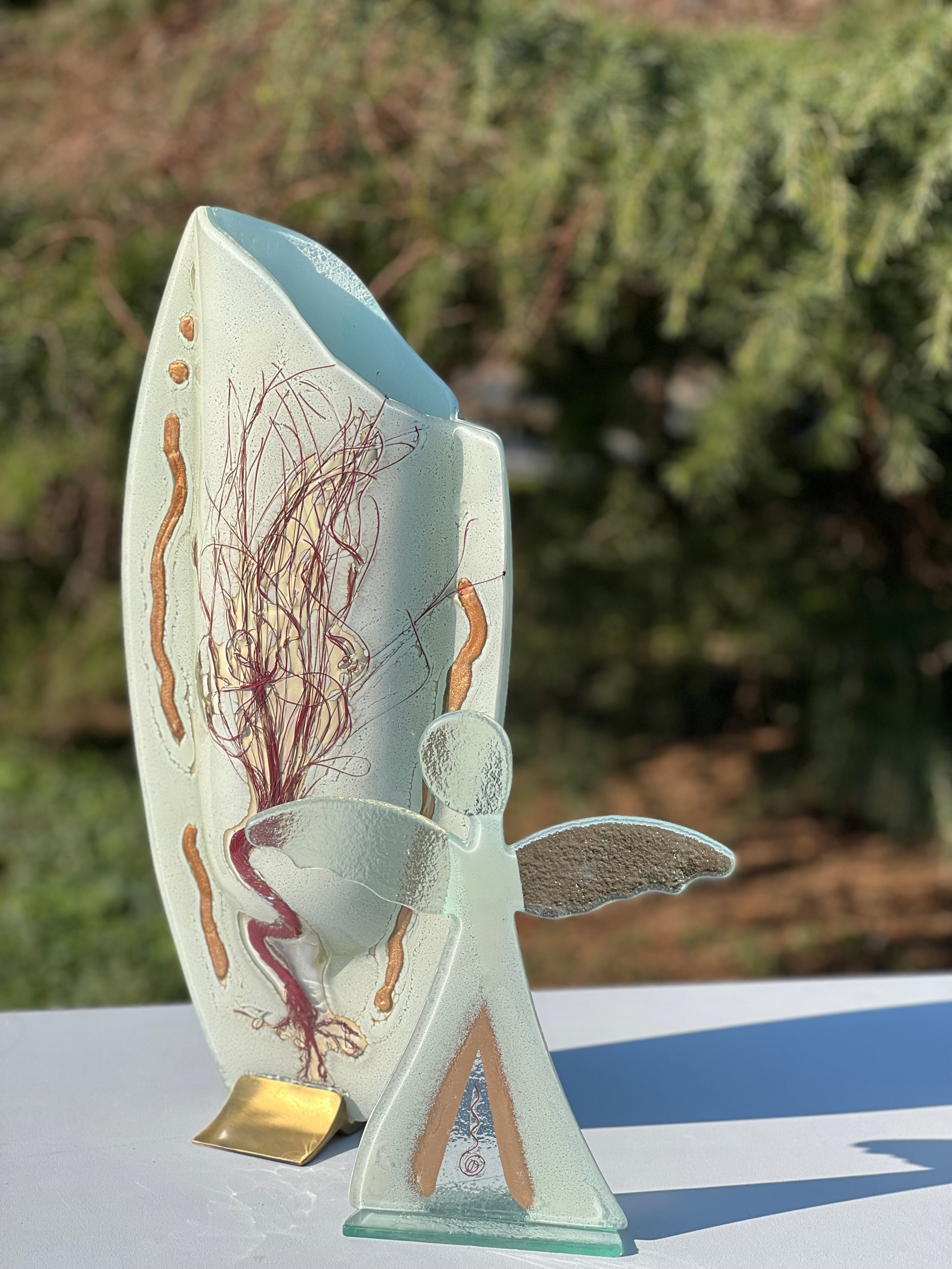 Iced White - (Autumn Tree) Oval Vase